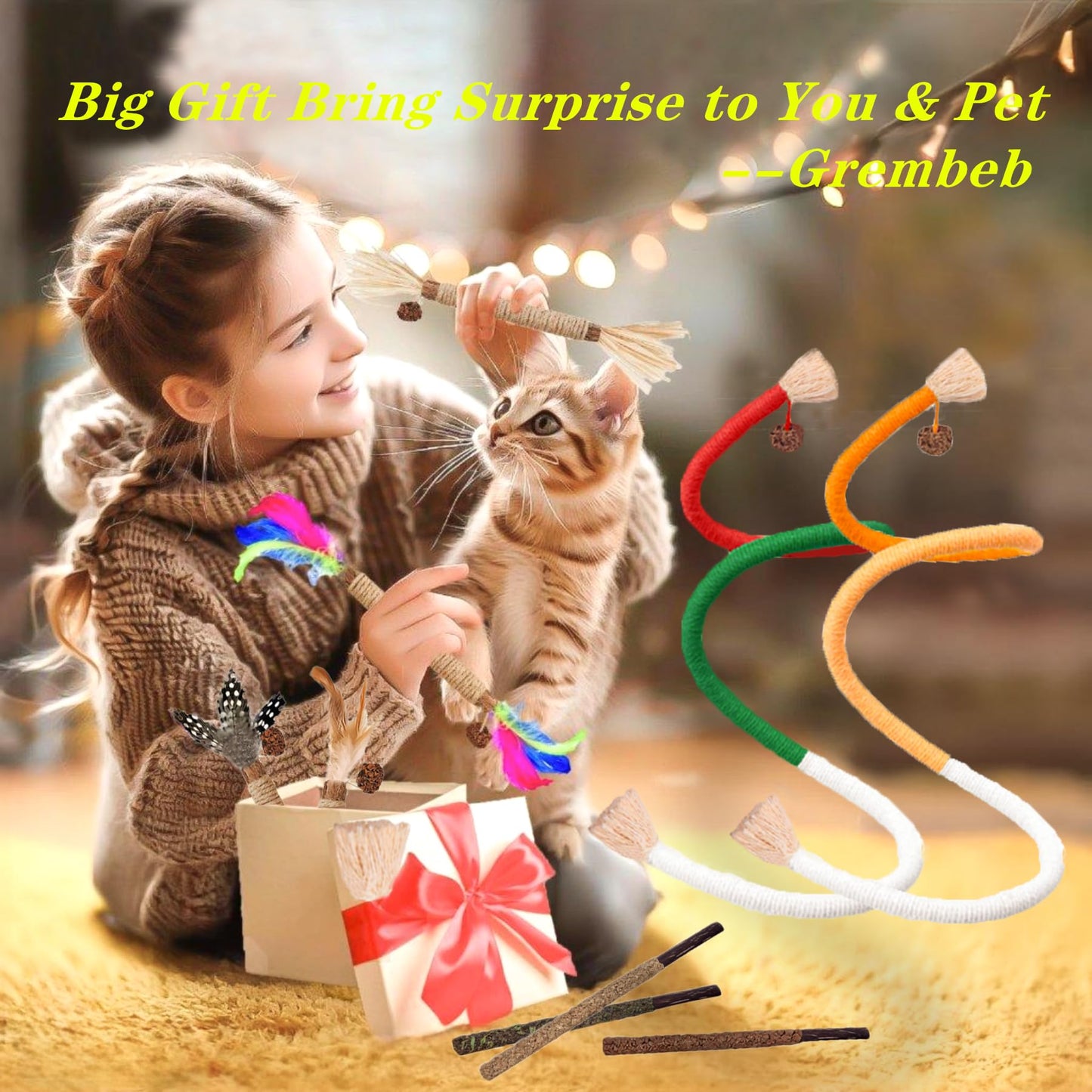 GREMBEB Cat Toys 21PCS Catnip Toy for Indoor Kitten Toys Cat Chew Stick for Dental Cleaning Teeth Cat Silvervine Matatabi Rope Treat Kitty Feather Snack for for Kick Molar Scratch Self Play