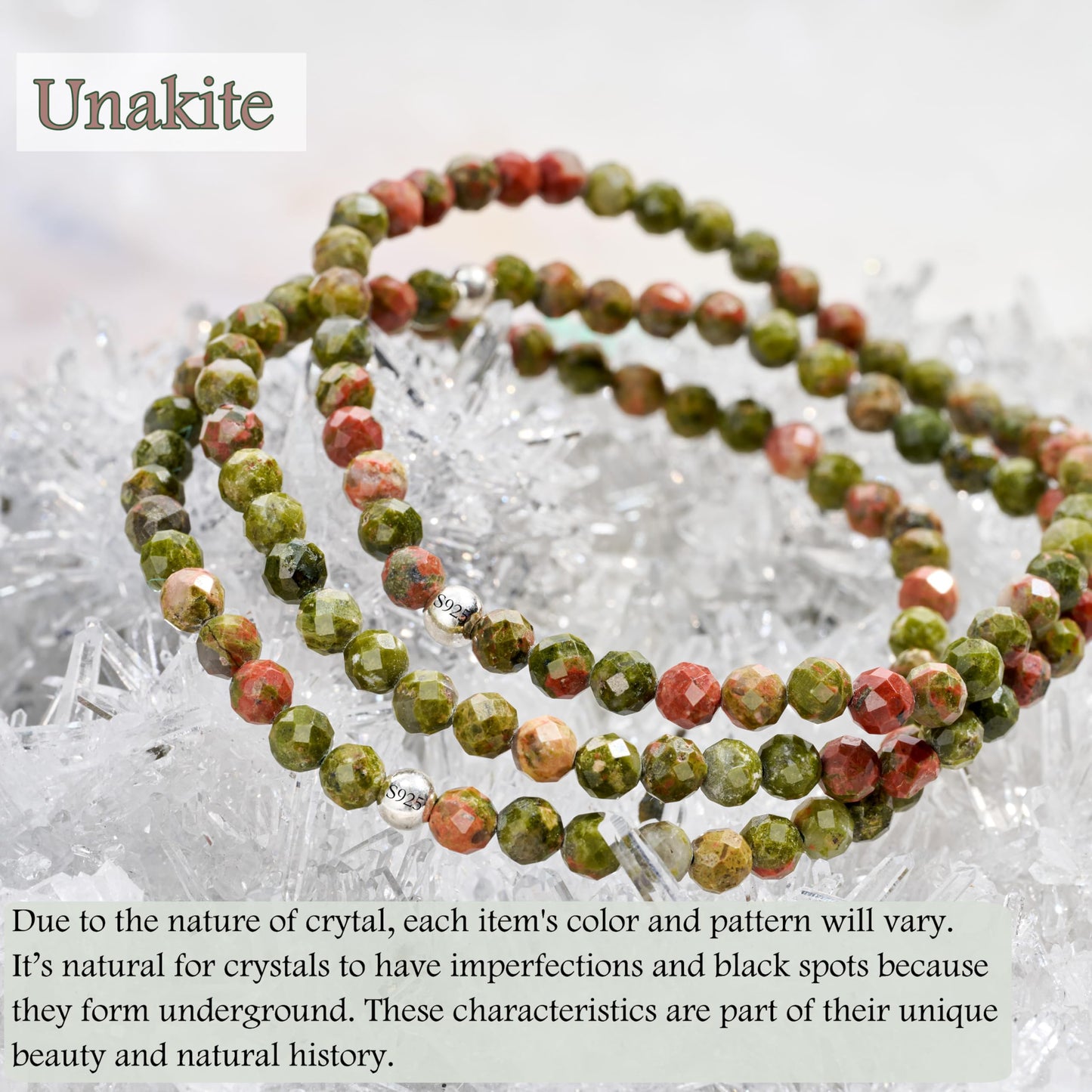 Unakite - Self-Discovery - Beaded Bracelets for Women,Handmade Natural Stone 4mm Beads 925 Sterling Silver Stretch Bracelets, Chakra Crystal Gemstone Jewelry Gifts for Mom