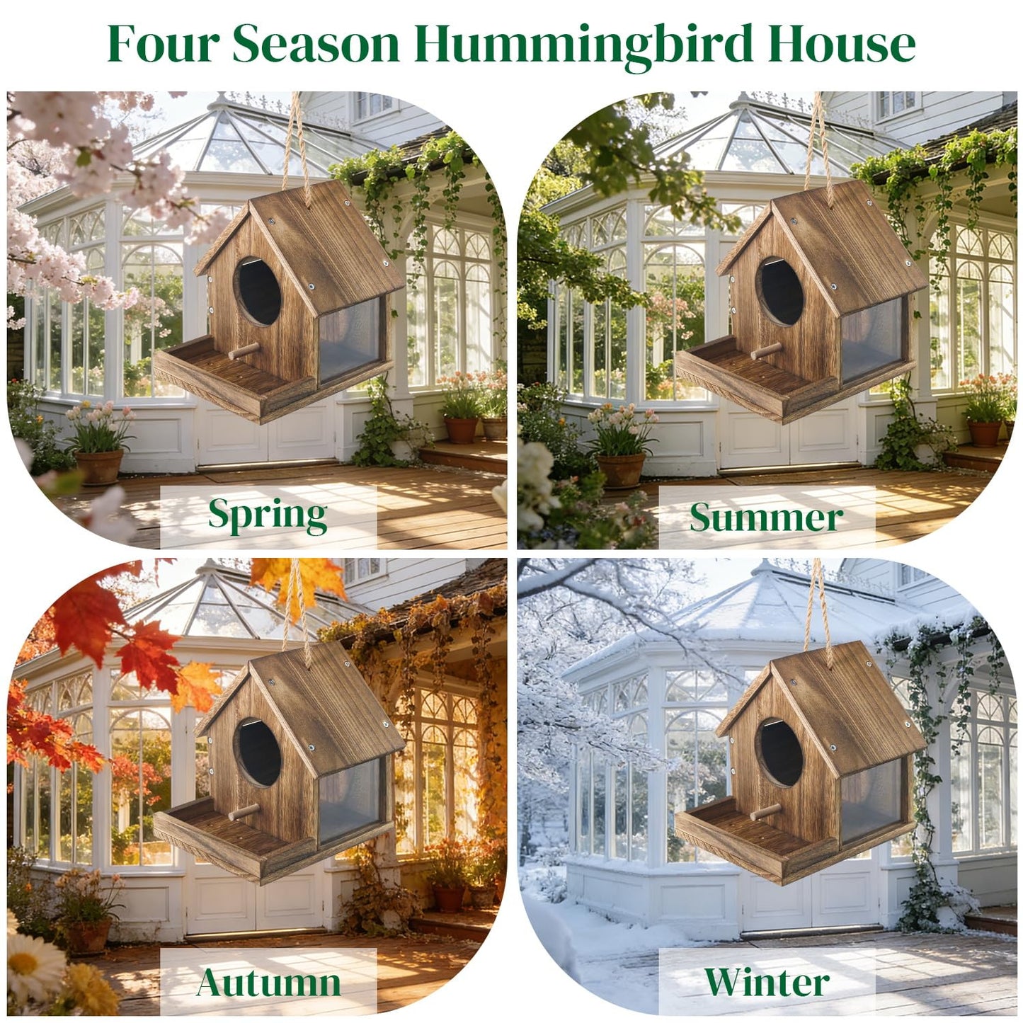 DIY Wooden Hummingbird House Kit for Outside Hanging, Ideal Bluebird Hummingbird House for Outdoors With Transparent Viewing Window, Built-in Bird Feeder, Gift for Bird Lovers, Great Garden Decoration