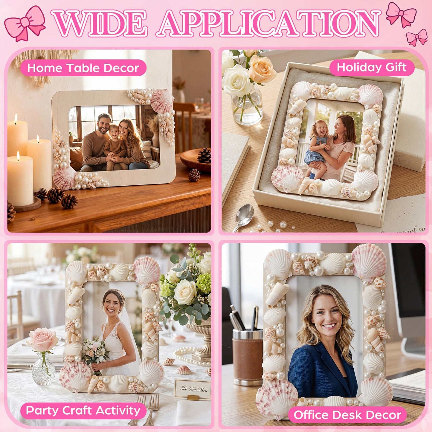 Yousoontic 10 Sets DIY Picture Frame Craft Kit for 4" x 6" Photos Unfinished Wooden Craft Photo Frames with Shells Pearls and DIY Tools Set Art Gift for Friends Family Summer Party Decoration