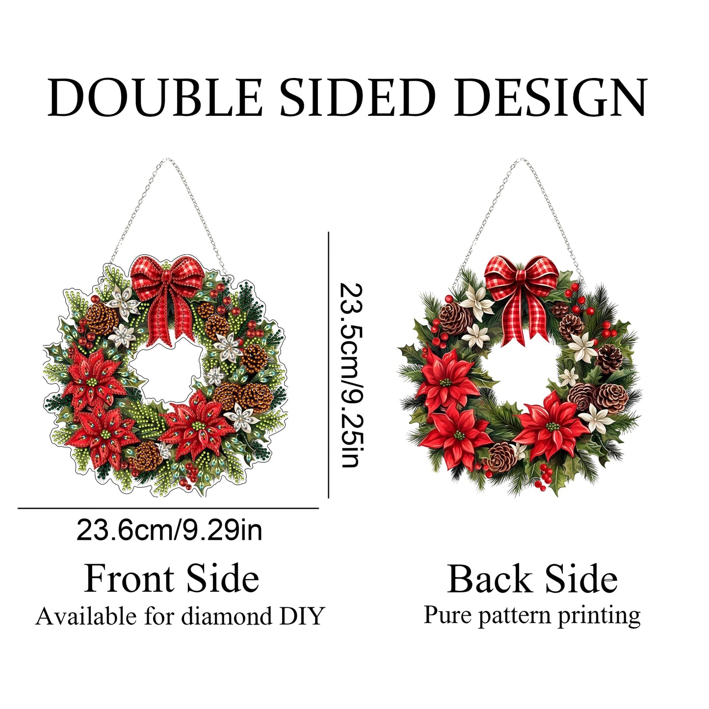 Diamond Art Hanging Kit for Adult,Special Shaped Rhinestone,DIY Acrylic Diamond Art Painting Window Pendants Home Garden Wall Hanging Kits Hanging Ornament,Double Sided. (Christmas Wreath)