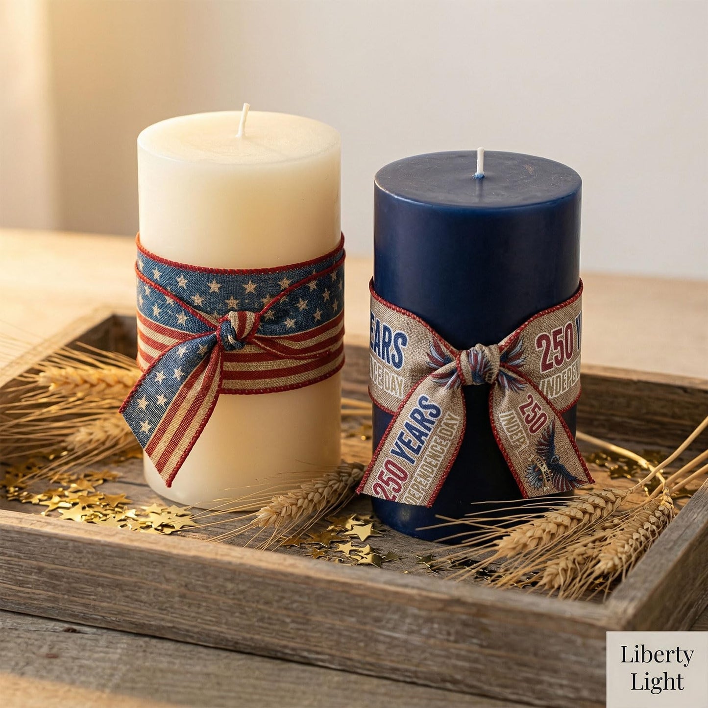 Bllavie 2 Rolls USA 250th Anniversary Ribbons for Wreath Bows Gifts, Red Blue Star Burlap Ribbons Patriotic Ribbon 4th of July Memorial Day Ribbon Bow for Gift Wrapping DIY Crafts Wreath Decor