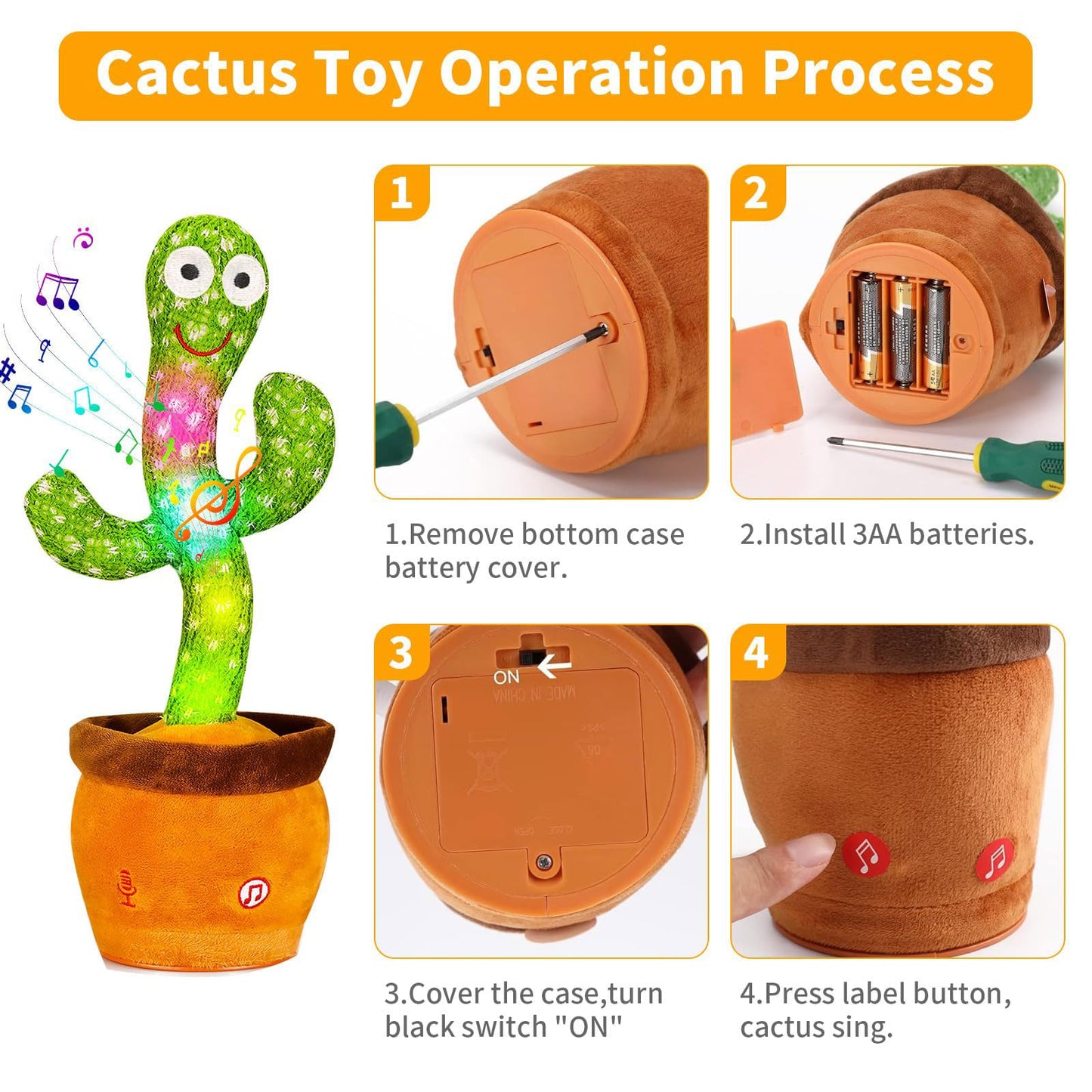 Dancing Talking Cactus Baby Toy, Singing Mimicking Repeating Cactus Toy Repeats What You Say, Tummy Time Toys LED Interactive Toddler Infant for Boys Girls, 15S Record Your Sound 1 Year Old Girl Gifts