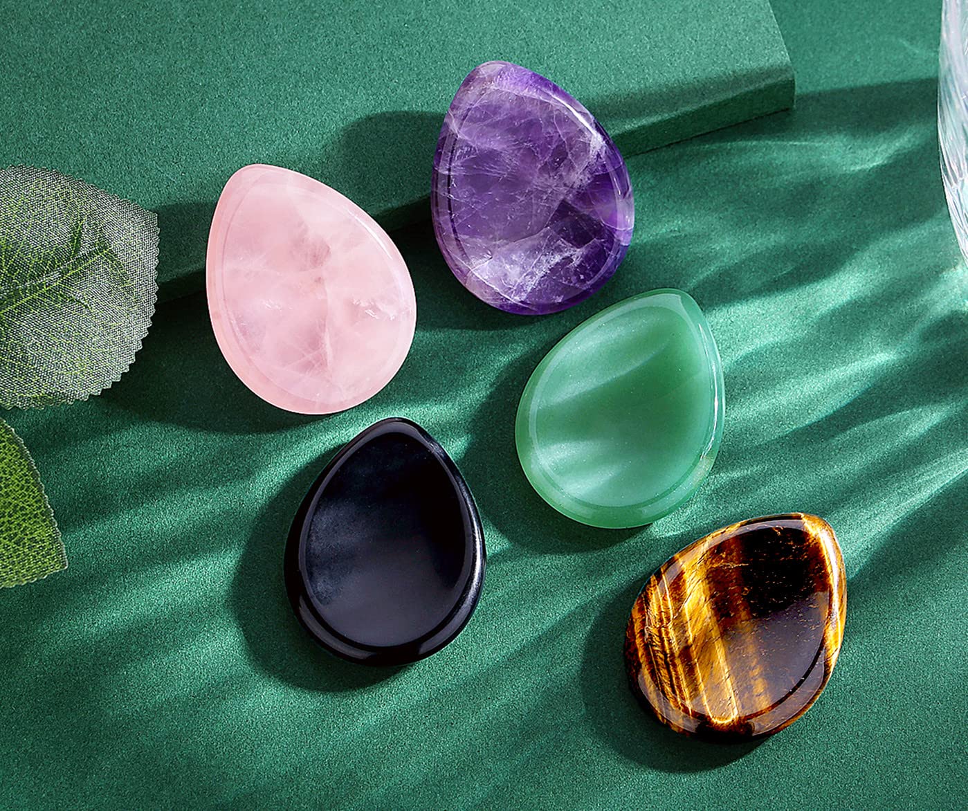 QINJIEJIE 2PCS Crystals Thumb Worry Stones for Anxiety Lapis Lazuli Obsidian Hand Carved Worry Stone Pocket Gemstones Meditation Crystal Reiki Relax Palm Stone Gift for Men