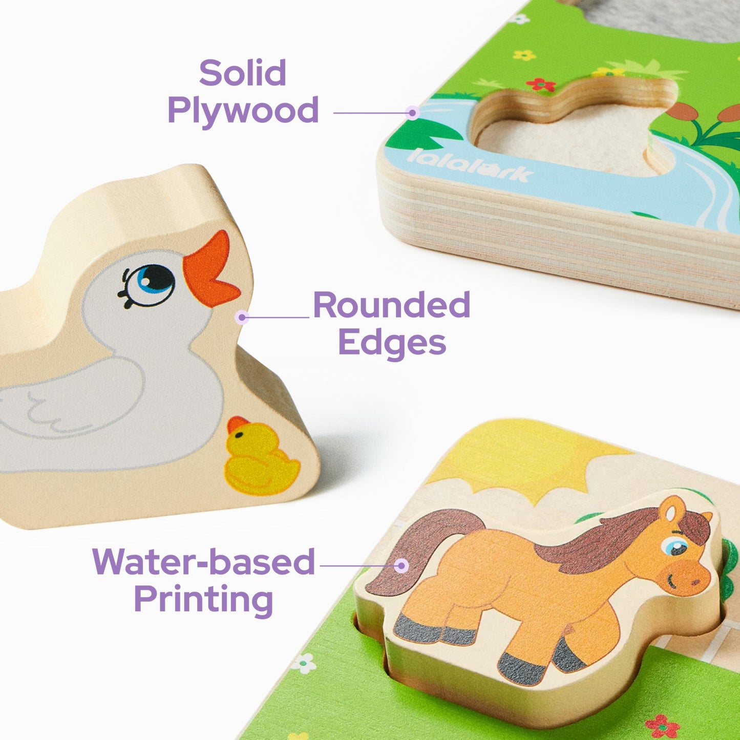 lalalark Montessori Toys for 1 2 3 Year Old Boy Girl, Wooden Sorting & Stacking Toys, Shape Sorter Baby Toy, Tactile & Sound Wooden Chunky Puzzles for Baby 2-4, Musical Farm Animal Toys