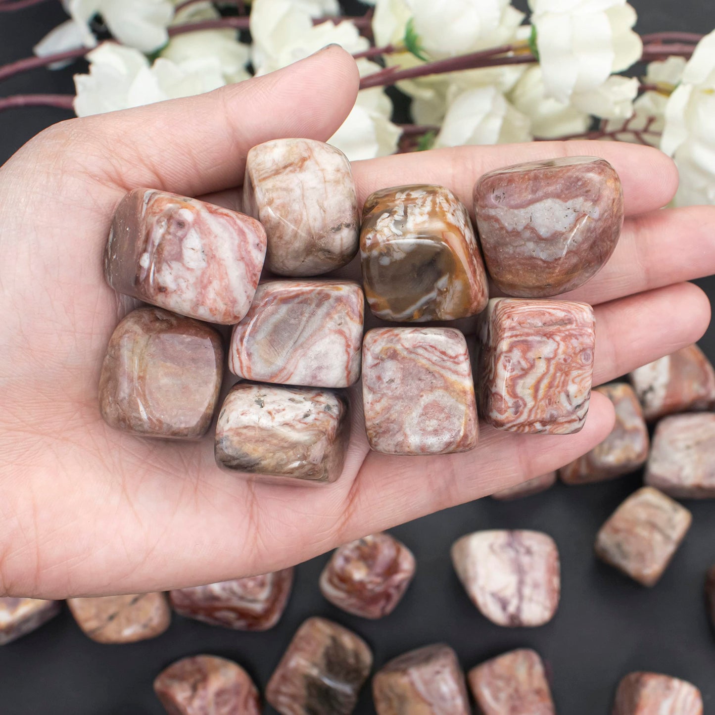 "Crocon 1LB Rosetta Jasper Tumbled Stones and Crystals Bulk 2000+ Carats Natural Crystal Kit for Reiki Healing Crystal Polished, Tumble Stones, Chakra Balancing, Reiki Gift, Home Decor Size : 20mm"
