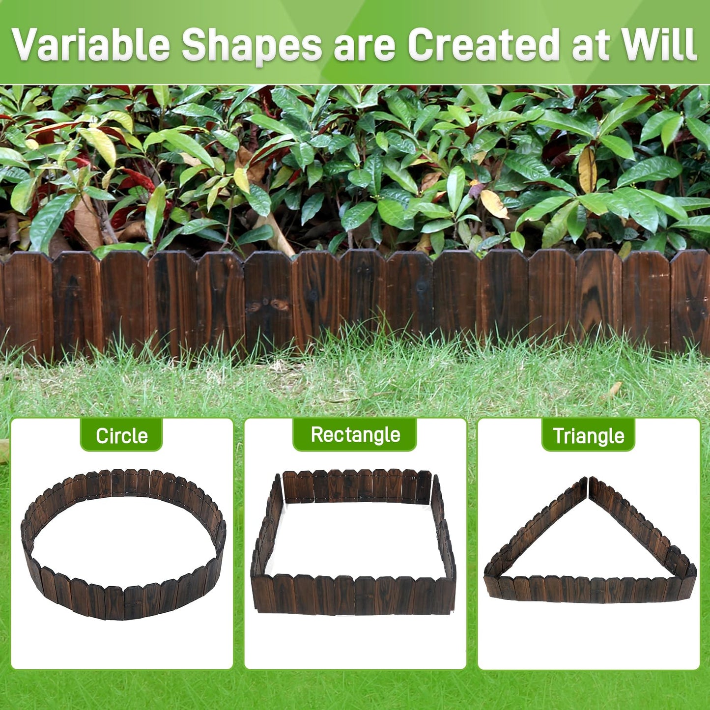 Mulctun Wood Garden Edging - 5.9" H X 47" L Sturdy Wooden Landscape Edging, Small Flower Bed Edging Borders, Decorative Wooden Garden Fence for Yard Flower Bed Lawns Pathway Tree (4 Packs)