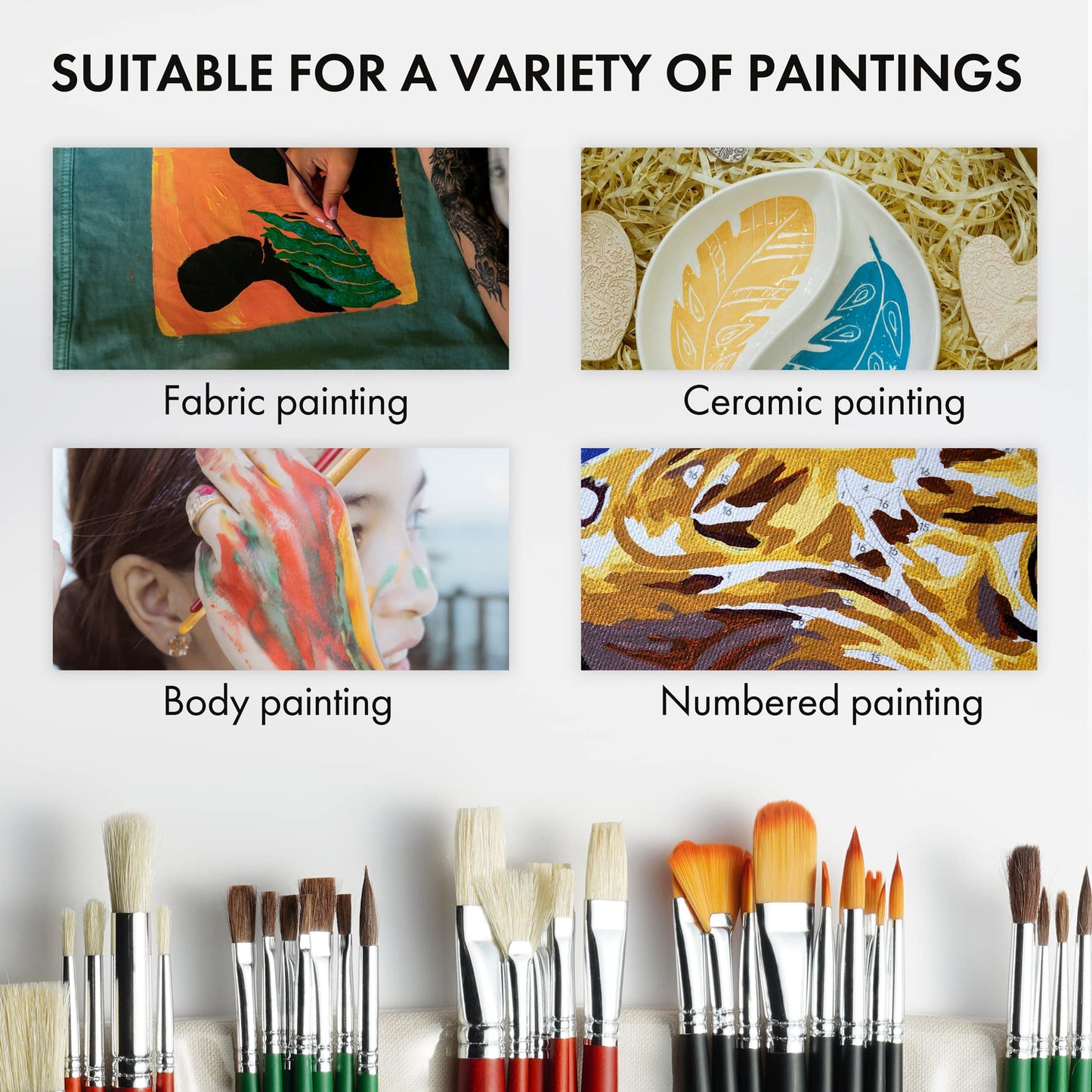 ARTIFY 41 Pieces Long Handle Paint Brushes, Expert Series, Hog Bristle, Horse Hair and Nylon Hairs Art Set Includes a Carrying Canvas Roll, for Acrylic, Oil, Watercolor and Gouache