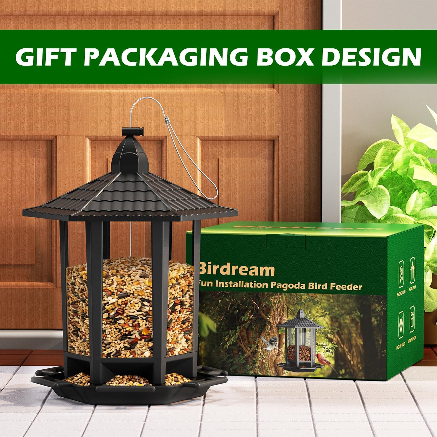 Birdream 2 Pack Bird Feeders for Outdoor Hanging, Retro Pagoda Design Fun Installation Bird Feeder, Attracting Wild Birds Chickadees Goldfinches Cardinals Finches and Sparrows