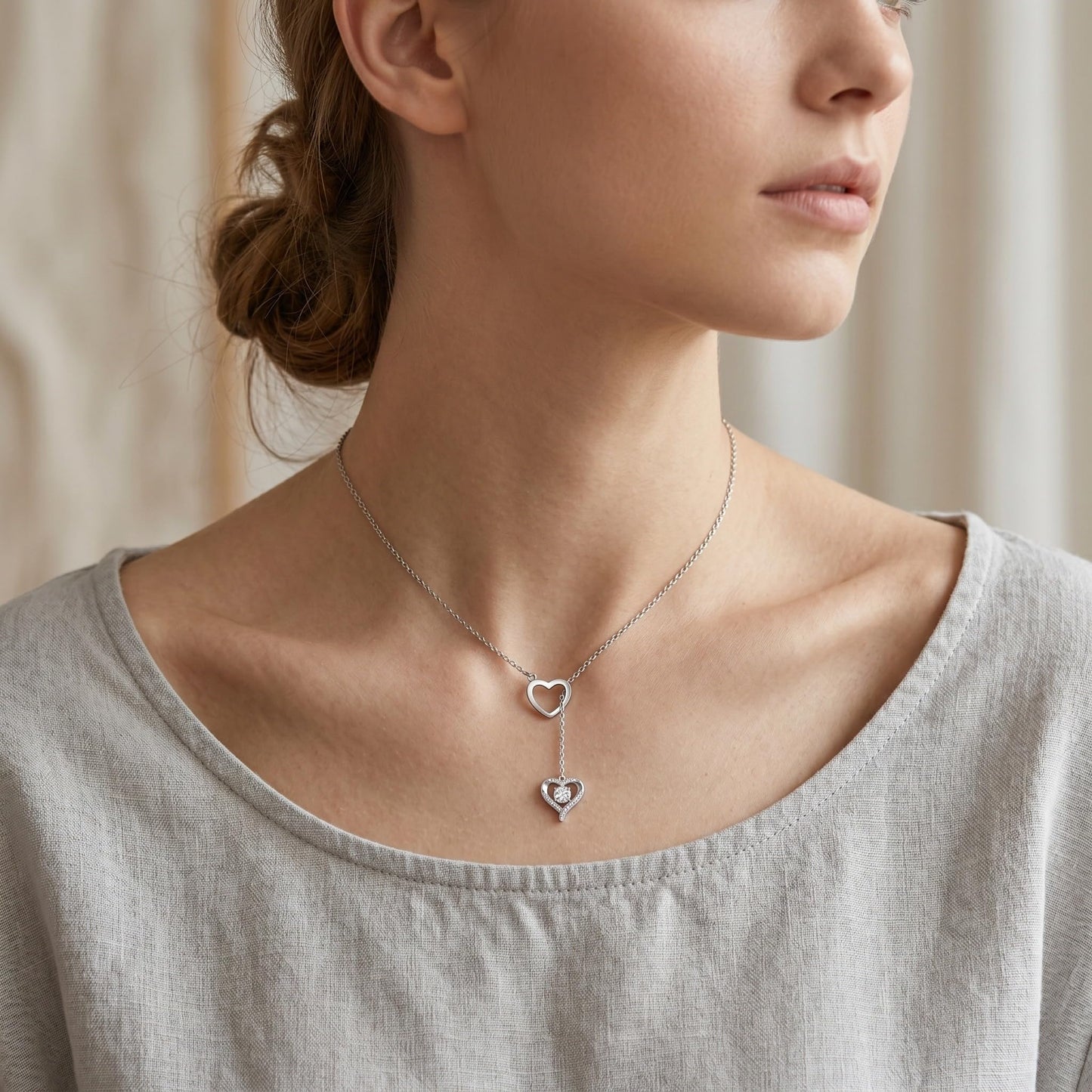 YYB Y Necklace Heart Pendant Lariat Necklace for Women 925 Sterling Silver Drop Necklaces Christian Jewelry Birthday Anniversary Mothers Day Gifts for Mom Sister Girlfriend