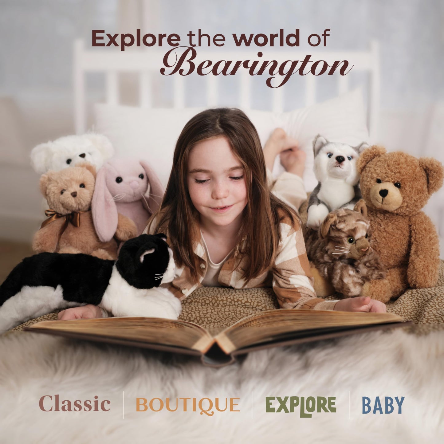 Bearington Cat Stuffed Animal - Ralistic Cat Plush Lifelike White Kitten Toys for Girls - Pretty Kitty 10"