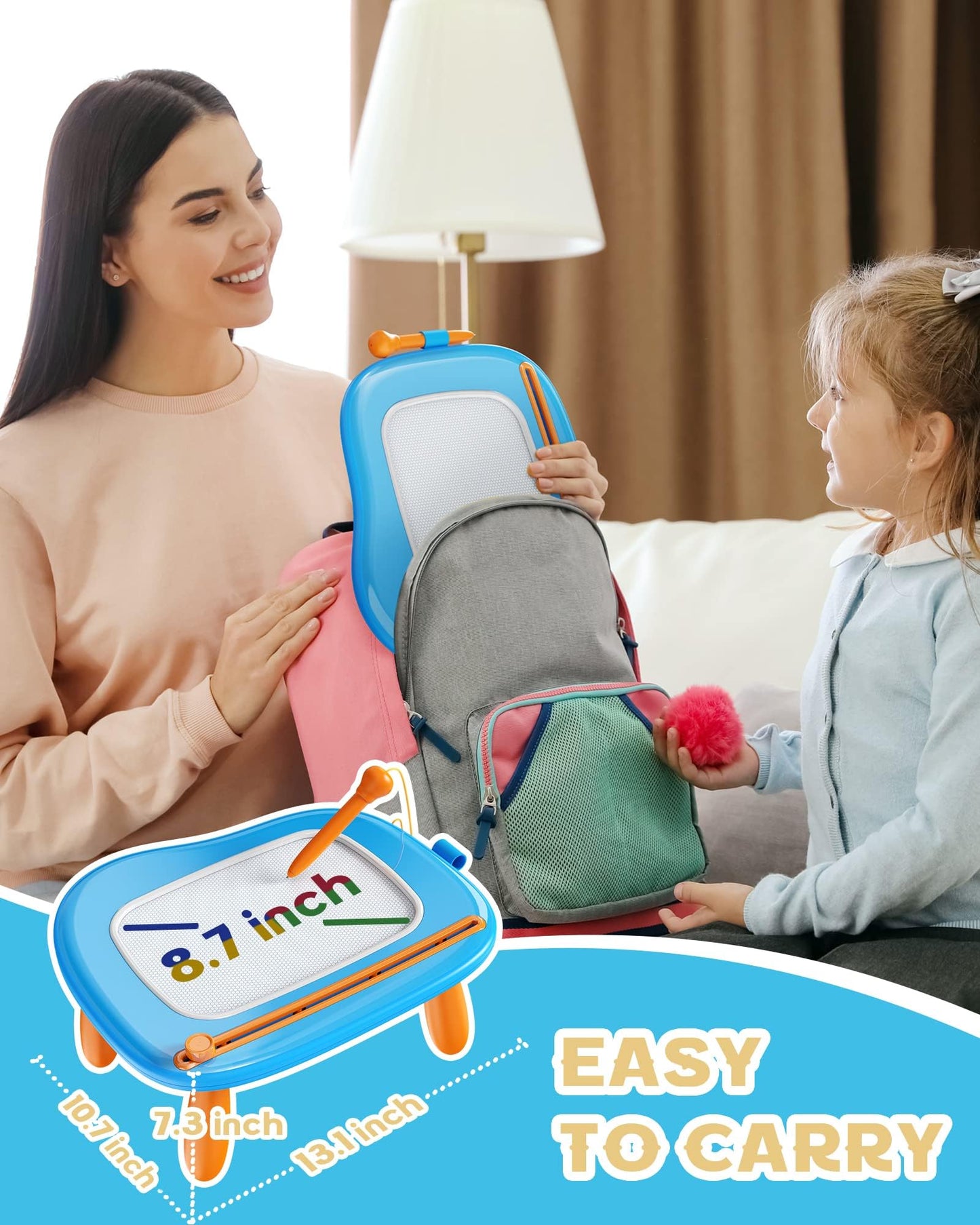 bravokids Magnetic Drawing Board for Kids with Sturdy Legs, Color Erasable Doodle Writing Pad for Toddler Boy Girls, Educational Preschool Learning Toys for 1 2 3 3 4 Years Old Birthday Gifts (Blue)