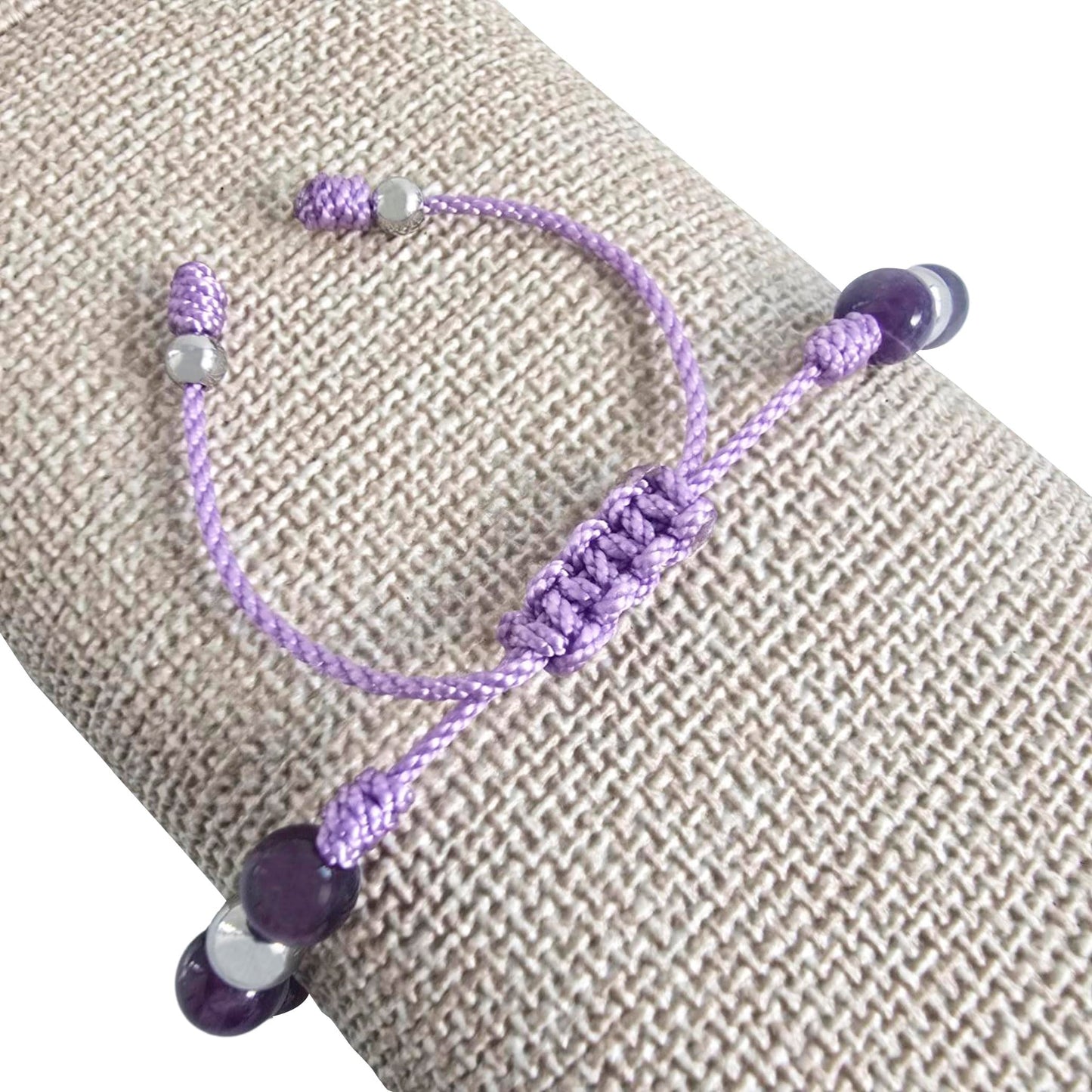 Sabeli Handmade Amethyst Bracelet Healing Natural Stone and Steel Beads Healing Crystals Jewelry Adjustable Macrame Gemstone Gifts 6mm Beads (Amethyst)