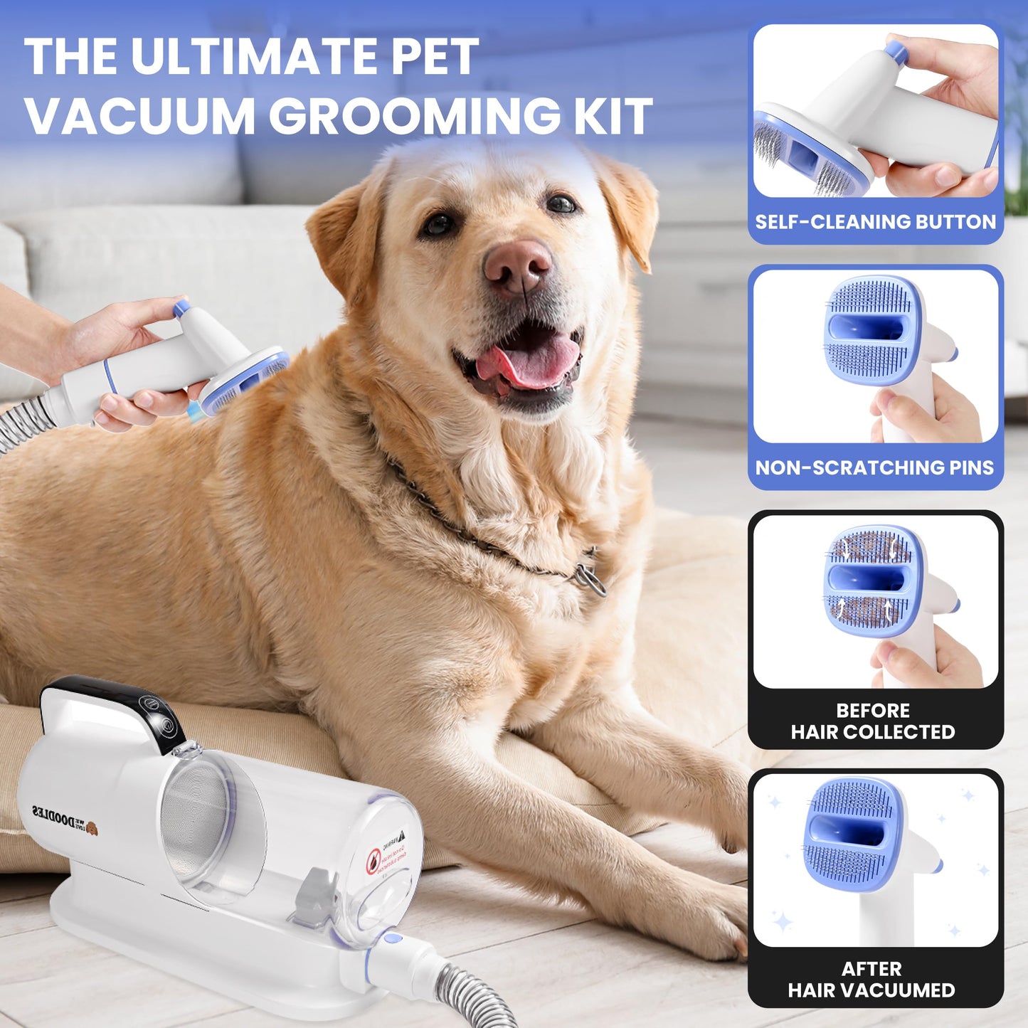 We Love Doodles 11-in-1 Dog Grooming Vacuum - Professional-Grade Dog Clippers, Lightweight Pet Vacuum Grooming Kit for Dogs at Home, for Long Hair & Non Shedding Dogs, Goldendoodles & Poodles