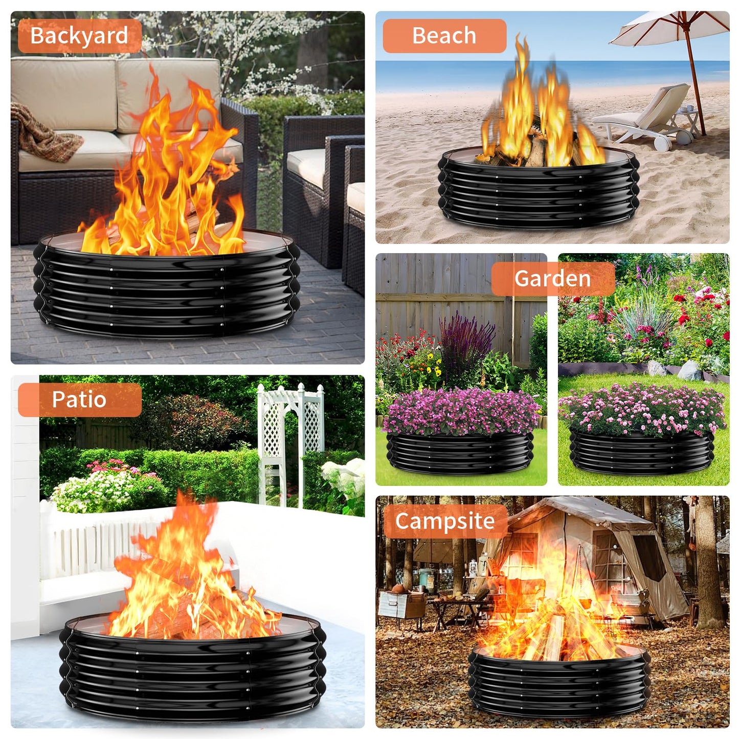 48 Inch Large Outdoor Fire Pit Ring,Heavy Duty High Heat Resistant Wood Burning Firepit for Outside,12" Tall,Galvanized Steel Outdoor Fireplace & Fire Pits Bowl for Backyard Bonfire, Patio,Camping