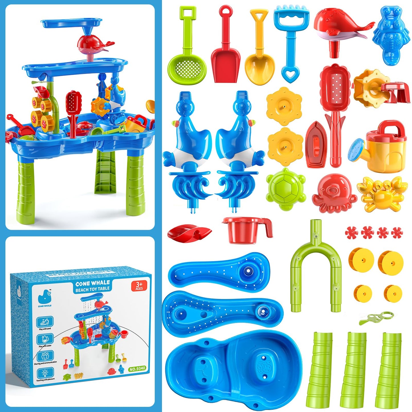 JUKUDAHU 3-Tier Sand and Water Table Toys for Kids Aged 3 4 5 6 7 8, Outdoor Activity Playset Sensory Play Table with Beach Toys Accessories Water Waterfall, Birthday Gifts for Toddlers 3-4 3-5 4-6