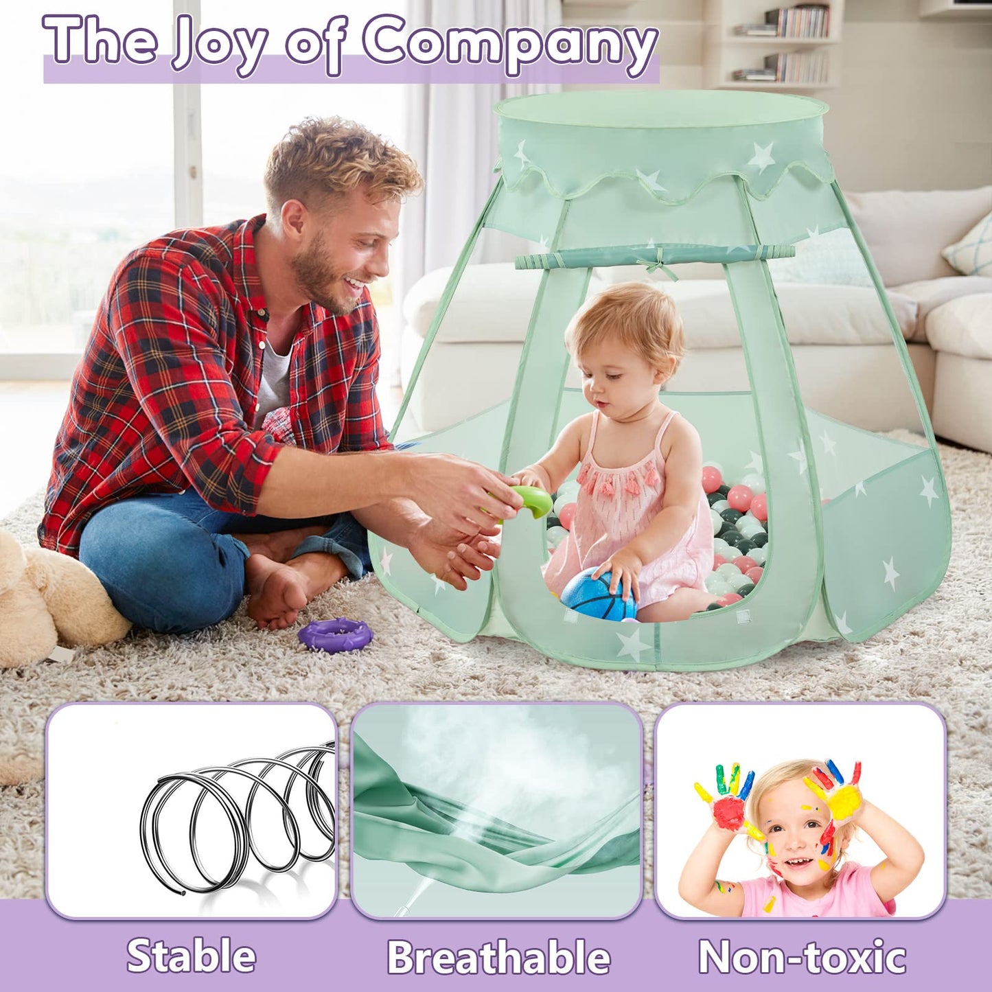 Wilhunter Baby Ball Pit for Toddler with 150 Balls, Kids Pop Up Play Tent for Girls, Princess Toys for Children Indoor & Outdoor Playhouse with Carry Bag (Celadon: Pink/White/Gray, 109x90cm/150 Balls)