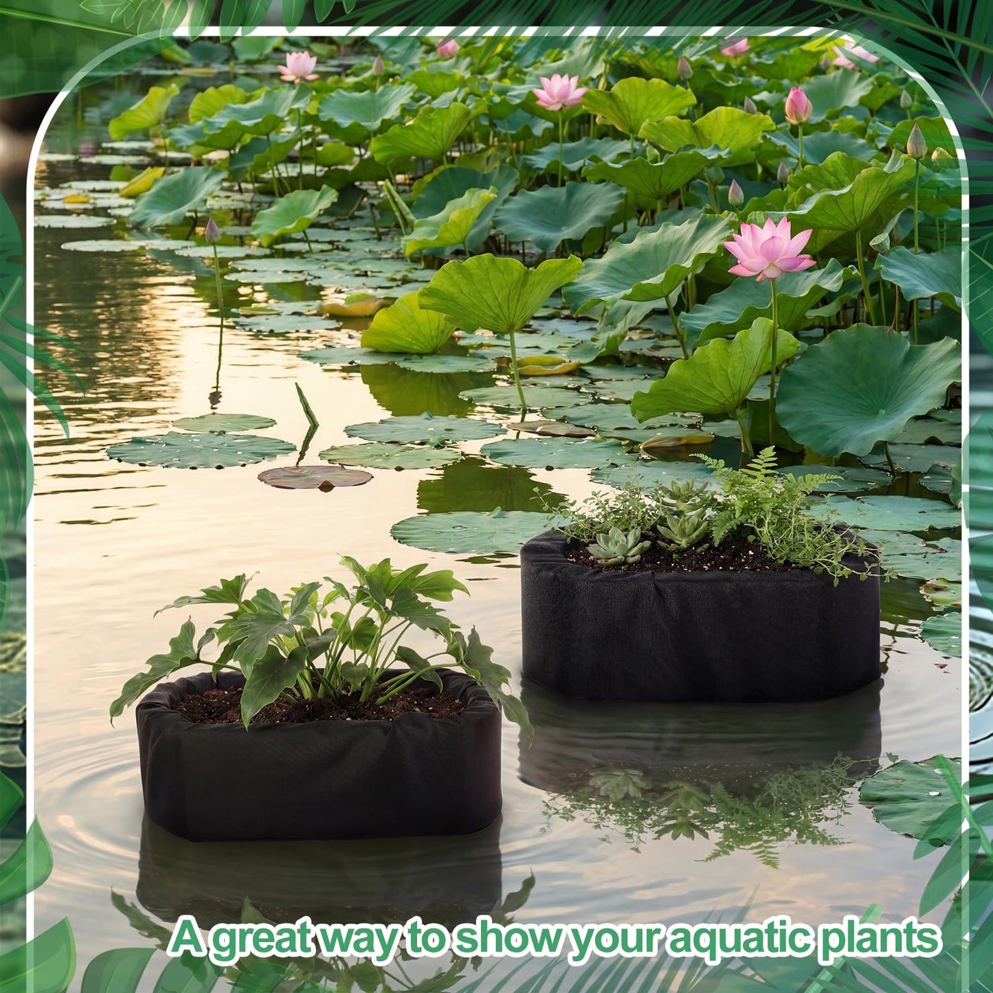 RimCereal 2 Pcs Floating Pond Planter Woven Fabric Floating Planters for Ponds Hydroponics Ponds Water Features and Decorations (Oval,9 Inches/ 5.5 Inches)