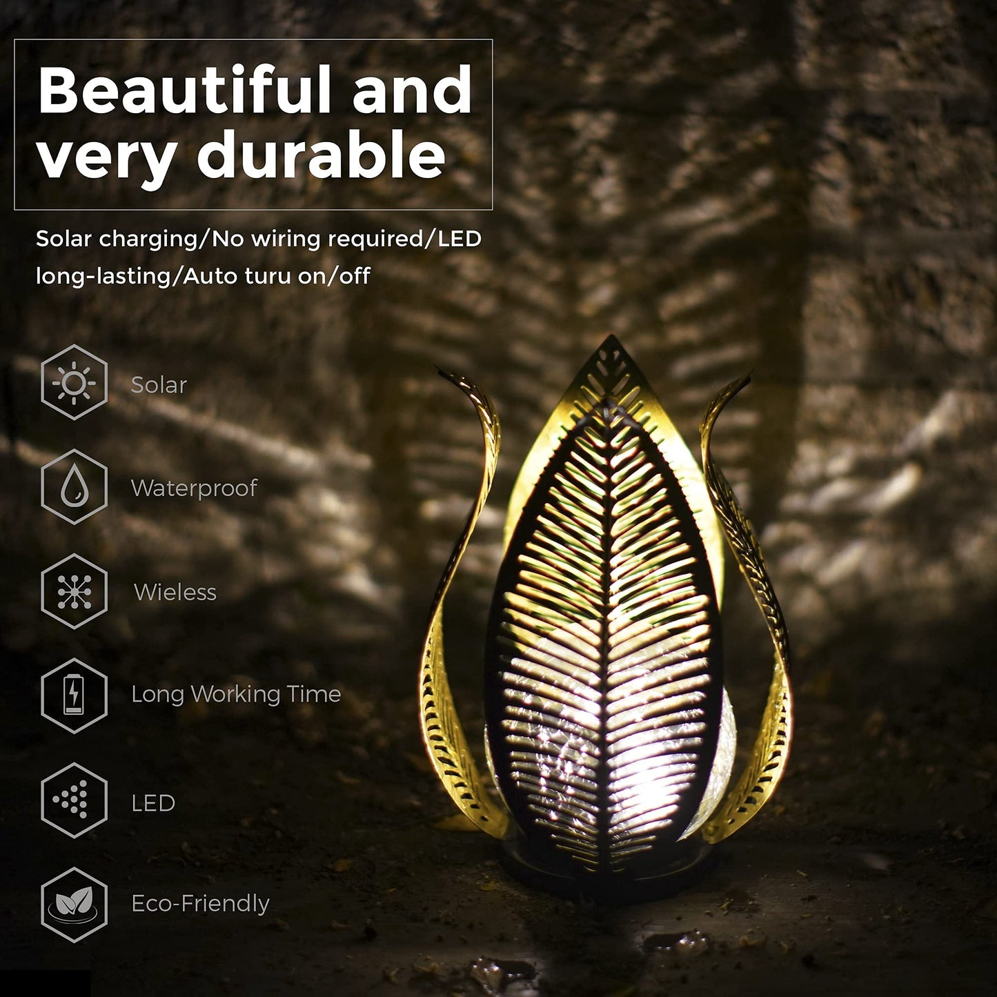 QZGE Solar Garden Lights Waterproof Decorations,Crackle Globe Glass,Metal Palm Leaf Solar Lights for Outdoor Decor On Garden,Patio,Yard,Front Porch,Tabletop Lamp-Perfect Gifts