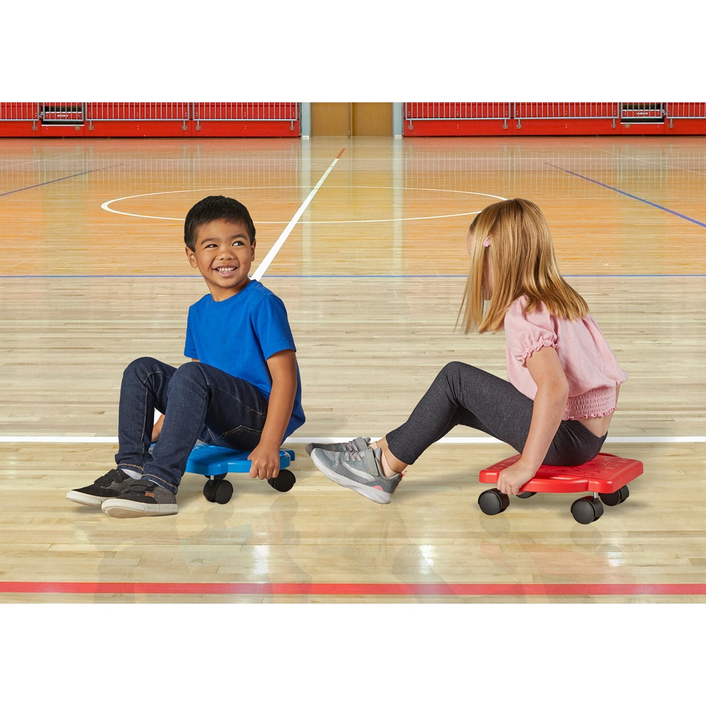 hand2mind Blue Indoor Scooter Board with Handles, Sit Down Floor Scooter, Gym Activities for Kids, Indoor Sport Recess Games, Physical Education Equipment, Gross Motor Toys