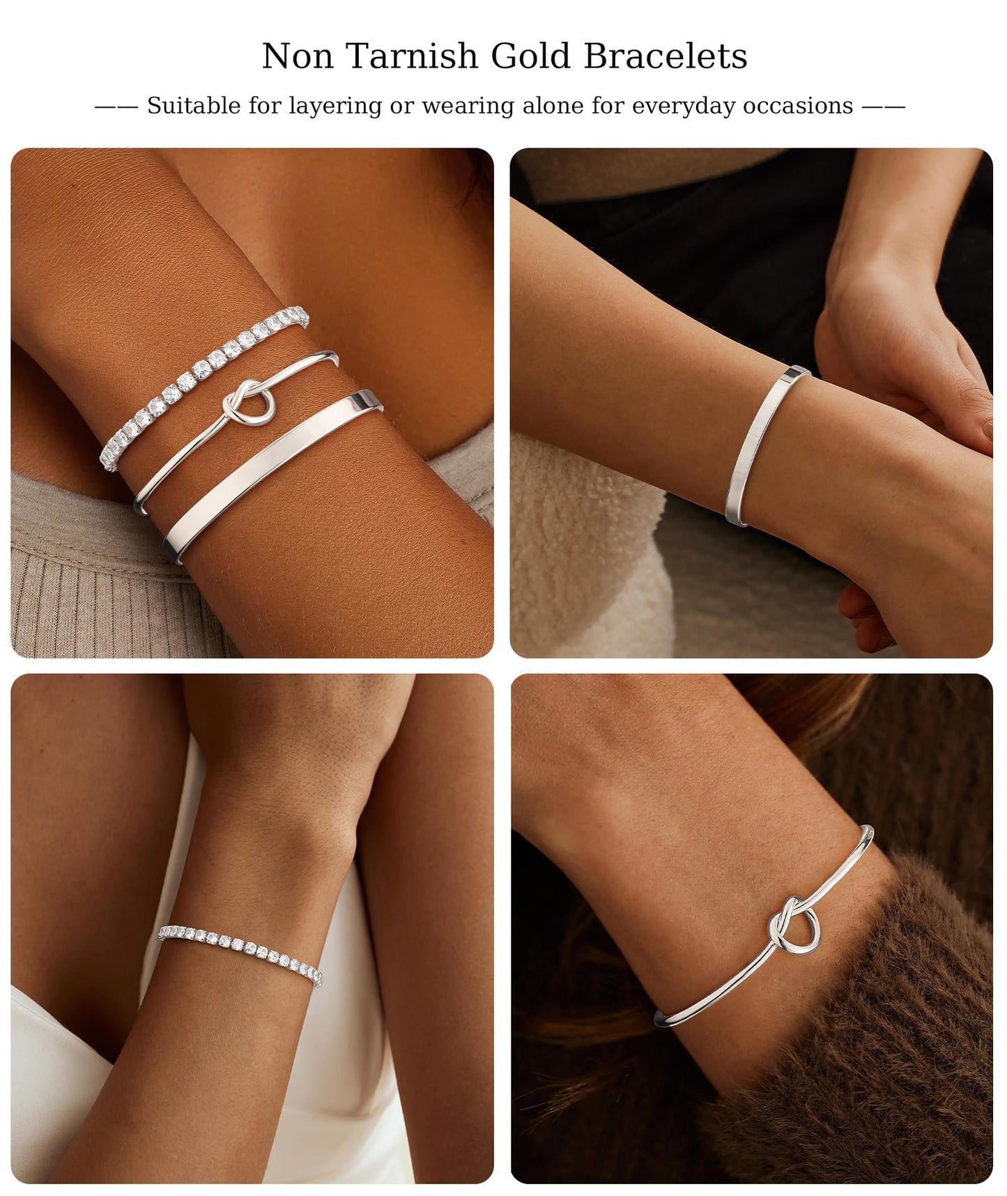 ZOERAY Silver Gold Bangle Bracelets for Women Non Tarnish 14k Gold Plated Stackable Cuff Bracelets for Women Trendy Cubic Zirconia Stainless Steel Chunky Bracelet Stack Set Waterproof Jewelry Gifts