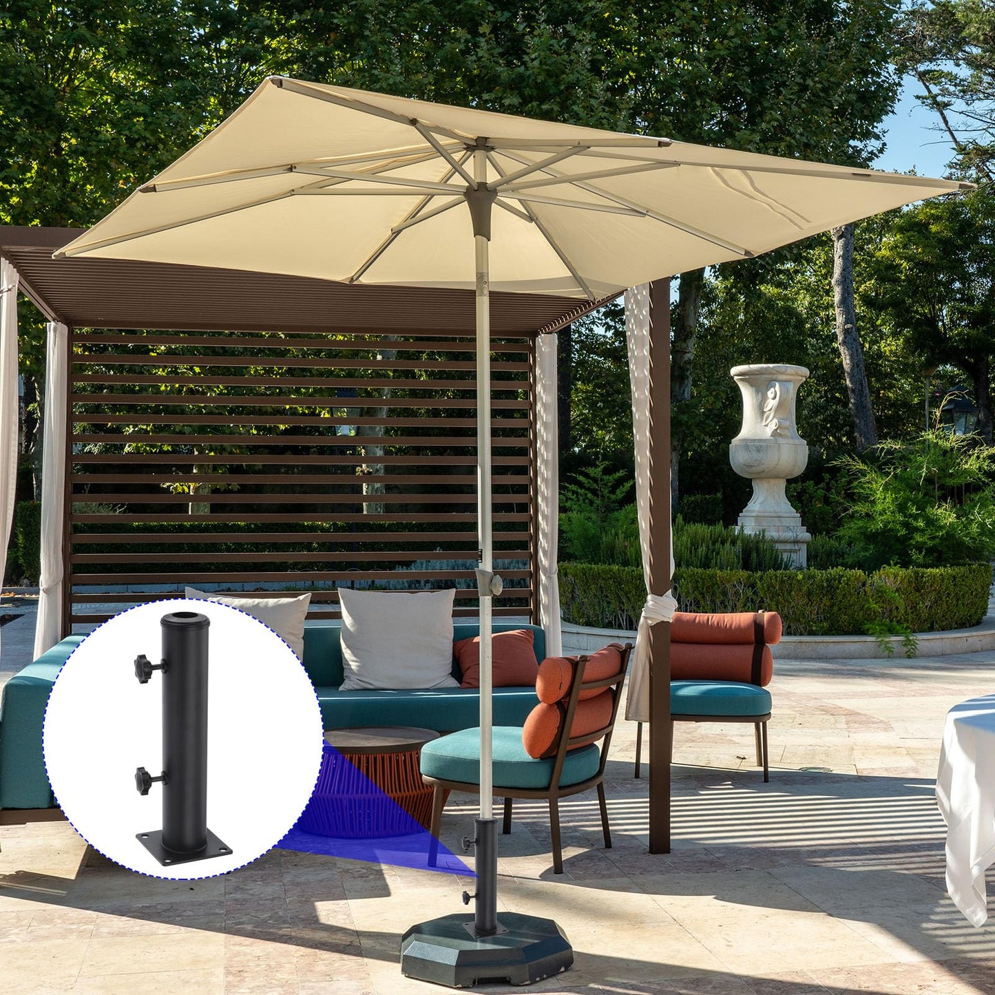 PATIKIL Patio Umbrella Base Stand 2.16" Diameter Umbrella Stand Tube Bracket Deck Mount Umbrella Holder for Outside Garden Backyard Balcony
