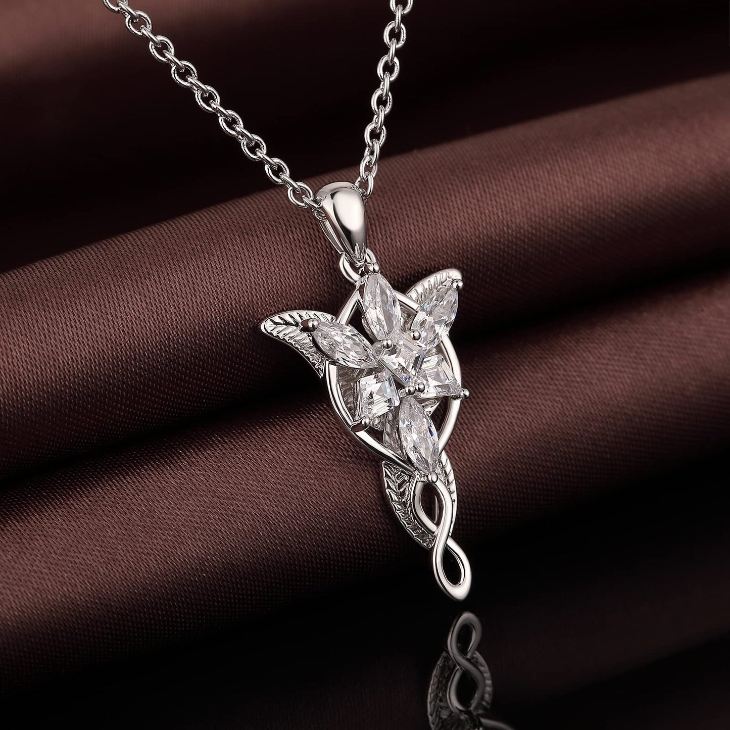 jiamiaoi Lord of the Rings Pendant Necklace Arwen Evenstar Necklace Silver Lord of the Rings Accessories Elvish Jewelry for Women