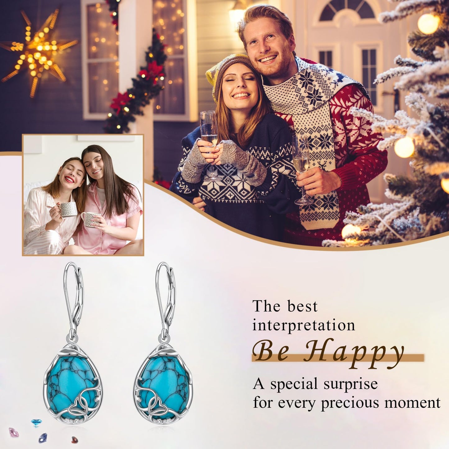 SHAOAN 925 Sterling Silver Heart Turquoise Dangle Earrings for Women Teardrop Earring Jewelry Gifts for Christmas Anniversary Birthday Valentine's Day