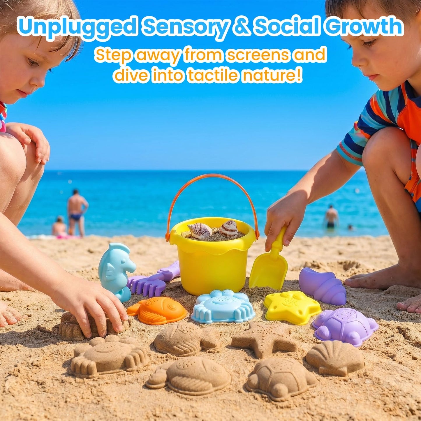 3 Otters Beach Toys Set, Baby Beach Buckets and Shovels RakesTool Kit Sand Bucket Boys and Girls Sand Toys Set 9PCS