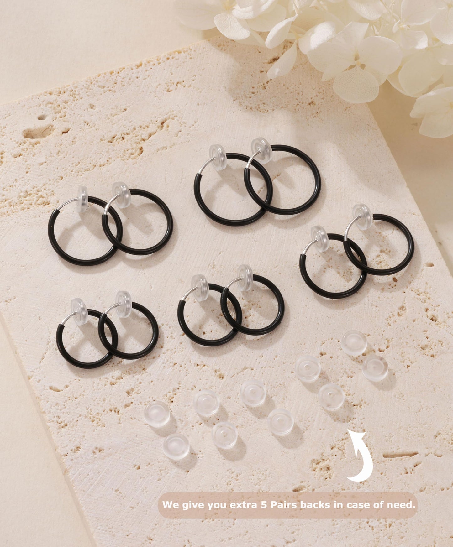 PLOMFOV Clip On Hoop Earrings for Women Small Black Plated Clip On Earrings Women Fake Hoop Earrings Non Pierced Earrings 14mm-18mm