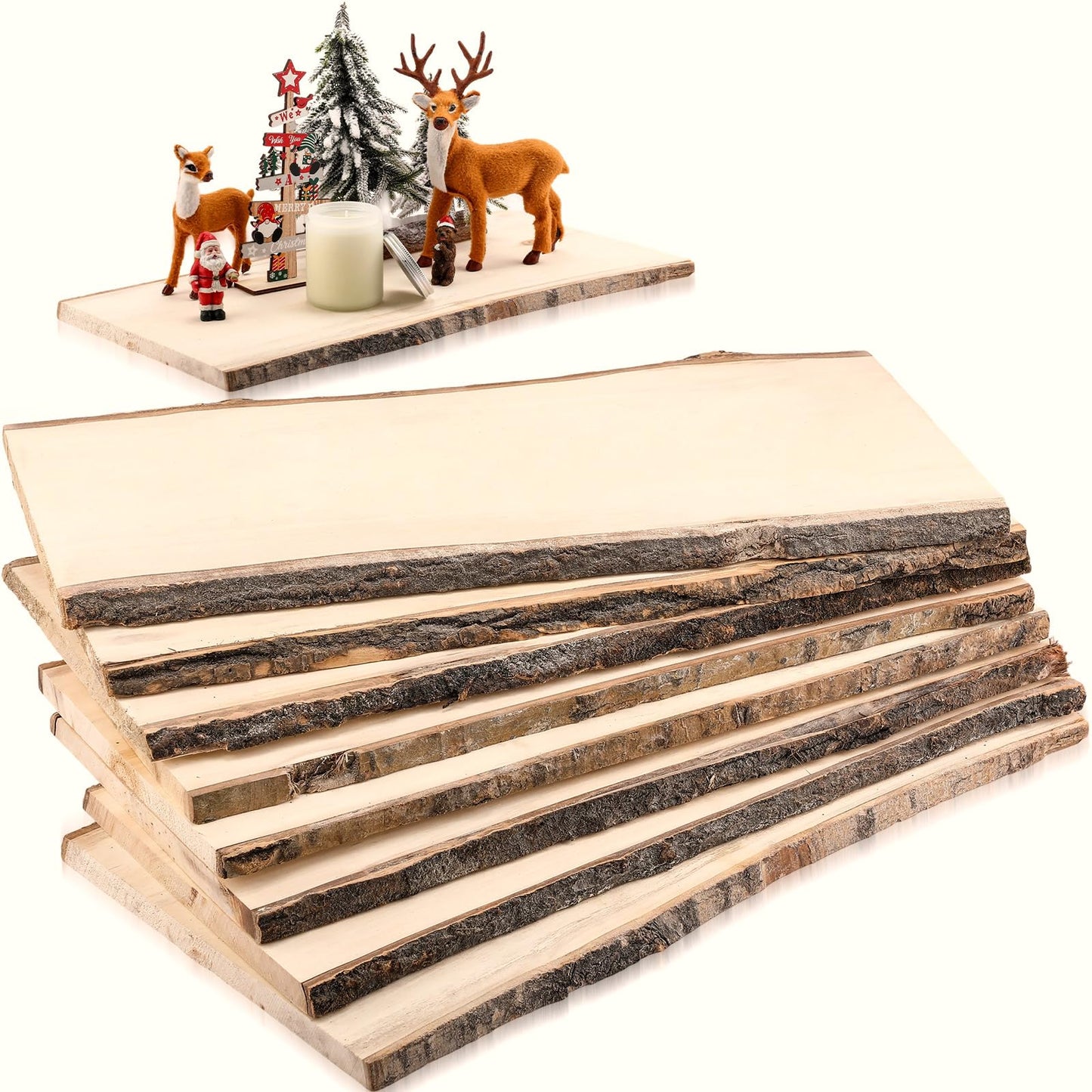 Tioncy 8 Pcs Large Live Edge Wood Slab 23 x 7-12 Inches Natural Rustic Poplar Wood Plank Hollow Unfinished Wooden Crafts for Burning Weddings Table Centerpieces Christmas DIY Decoration