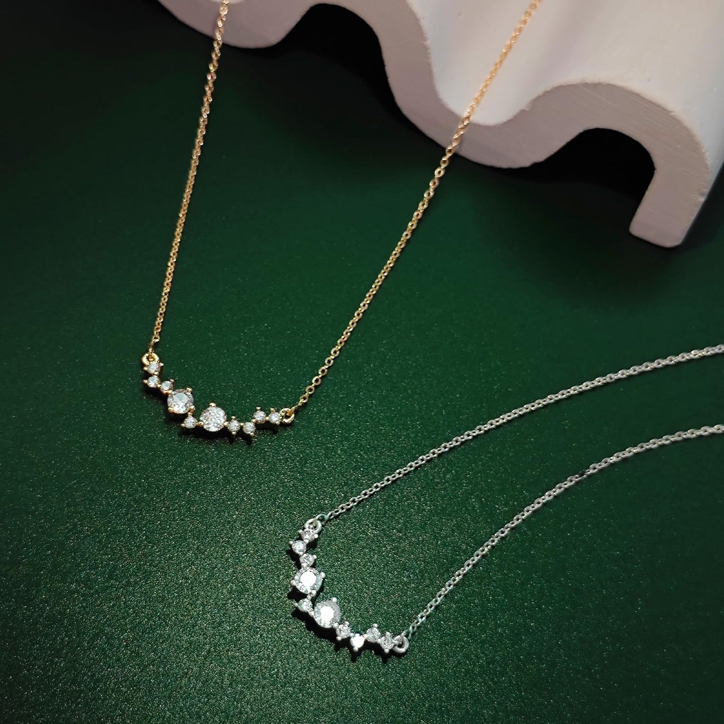 Zeffy Silver CZ Diamond Necklace for Women Dainty Small Cute Square Cubic Zirconia Splints Solitaire Pendant Necklace for women Jewelry for Women Gifts
