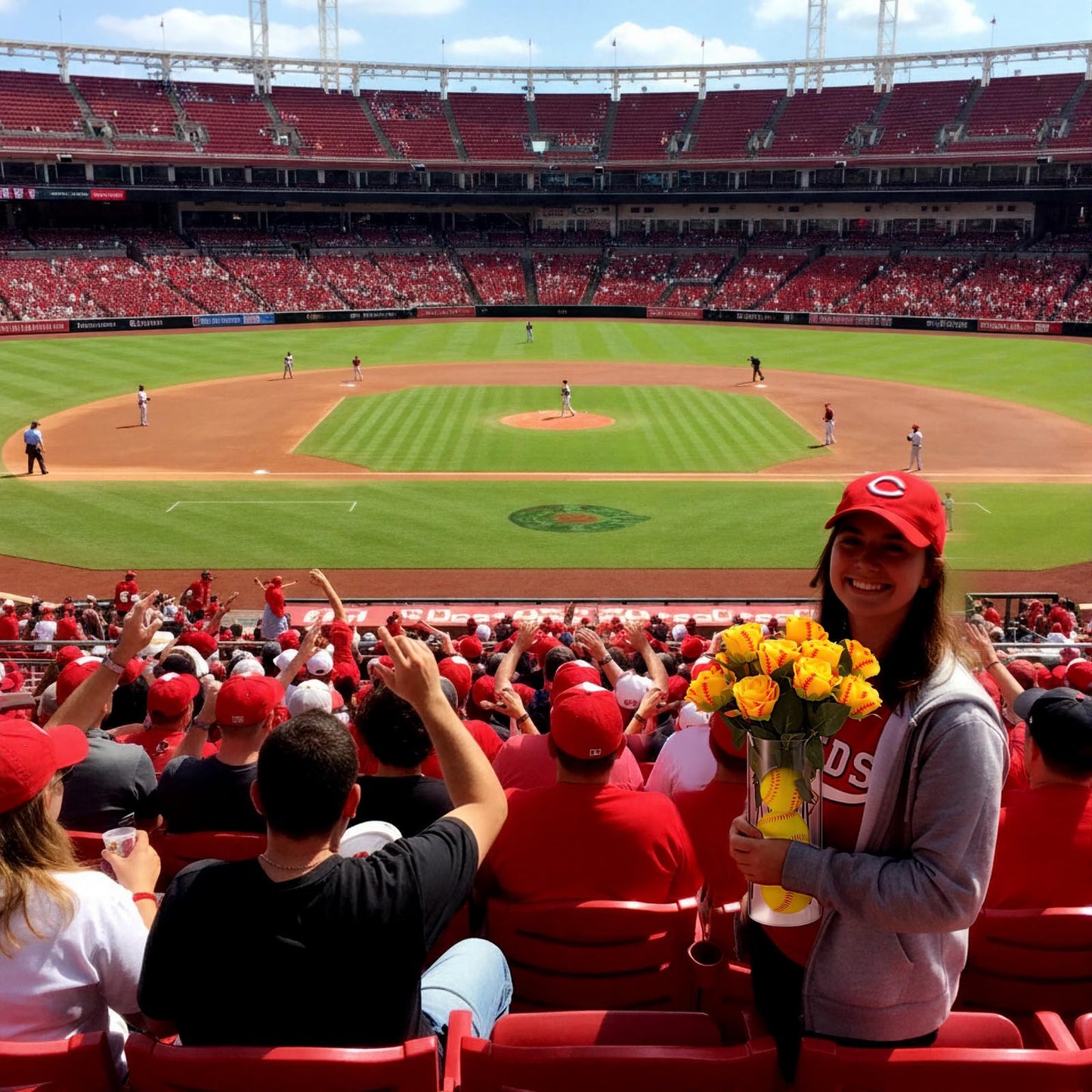 Suncalla 12 Pcs Softball Rose with Leaves Bulk Artificial Fake Roses Decor Sports Flower Gifts for Table Centerpieces Graduation Wedding Gifts Sports Theme Rose Bouquet Party Favors