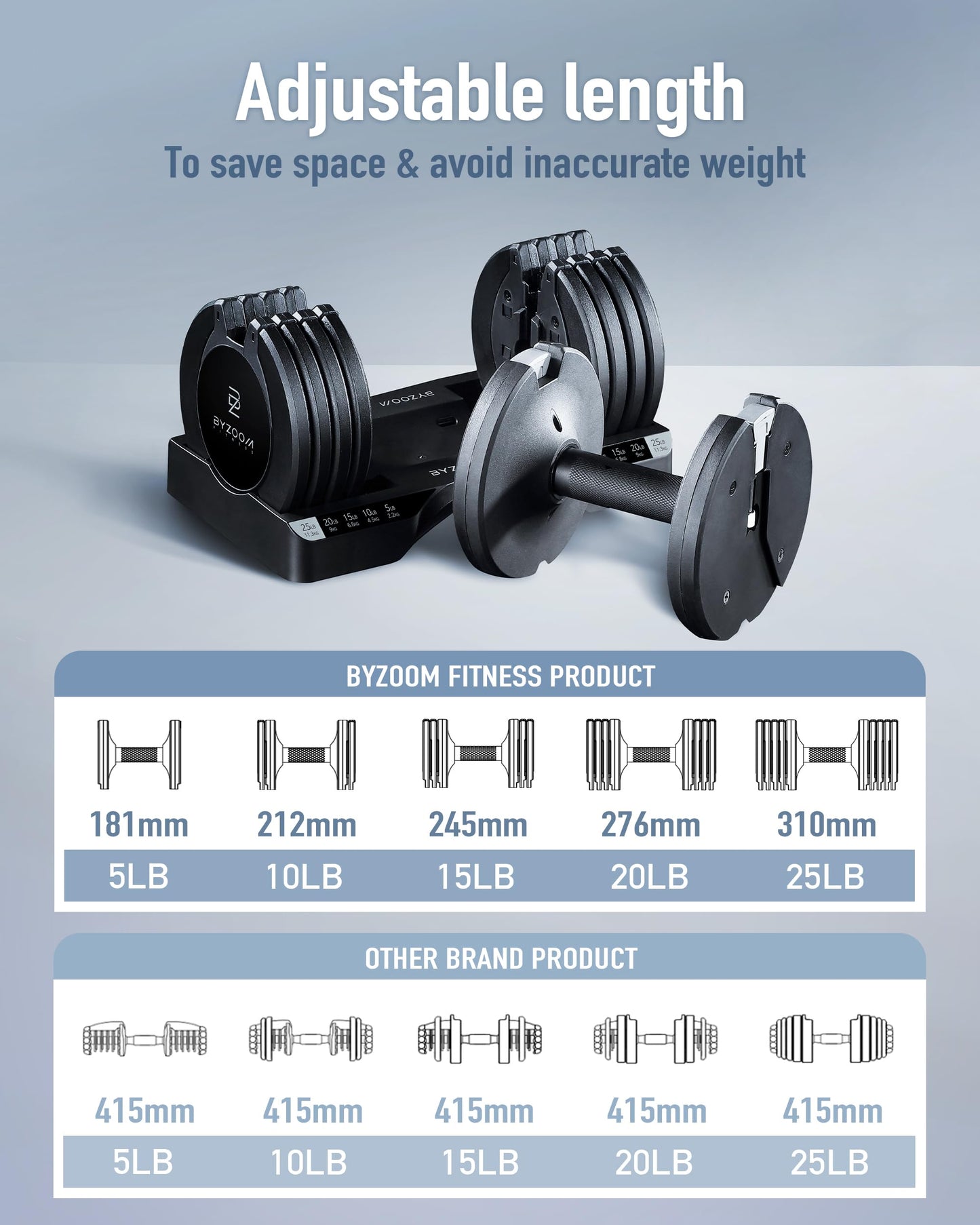 BYZOOM FITNESS 25lb Adjustable Dumbbells & Easy Bar Barbell Set