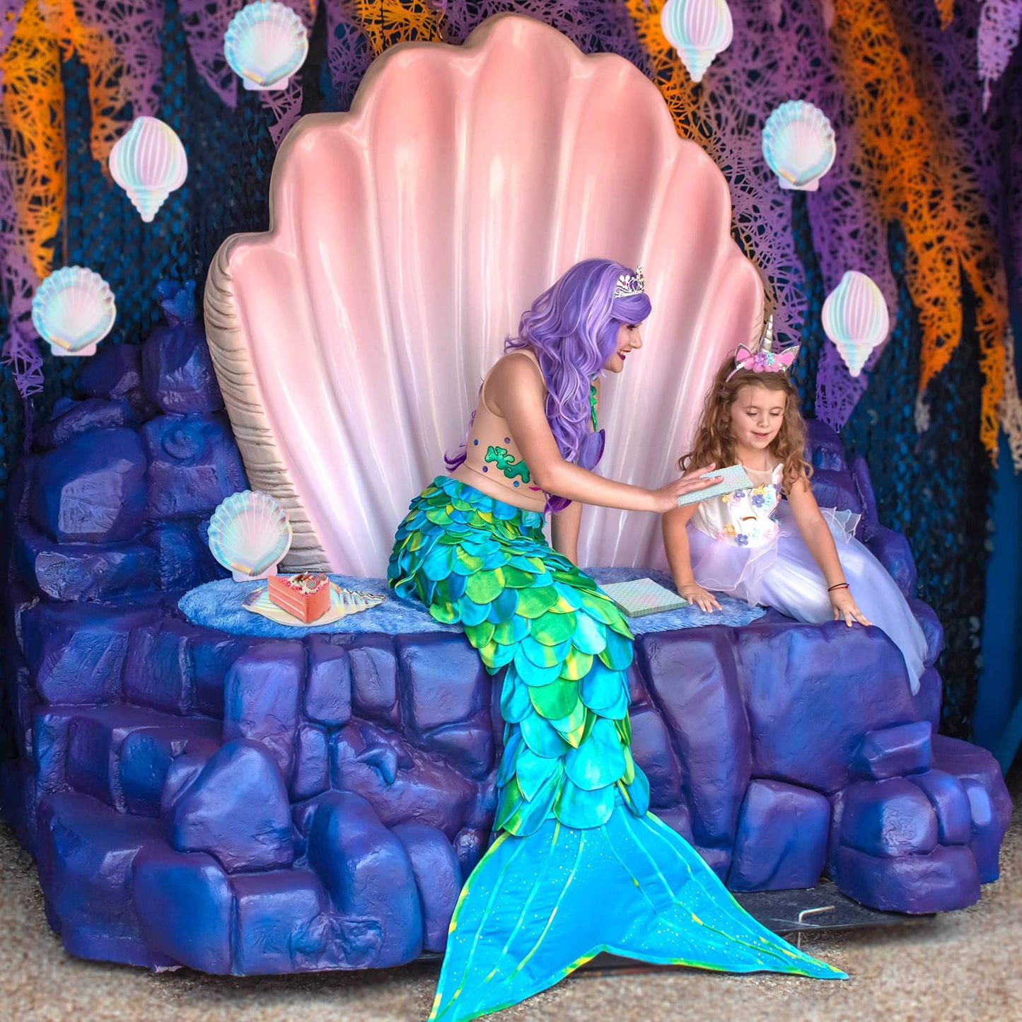 Cunhill 96 Pcs Mermaid Plates and Napkins for 24 Guests, 7 Inch 9 Inch Seashell Plates Iridescent Mermaid Party Supplies for Birthday Ocean Under The Sea Baby Shower Decoration(Stylish Style)