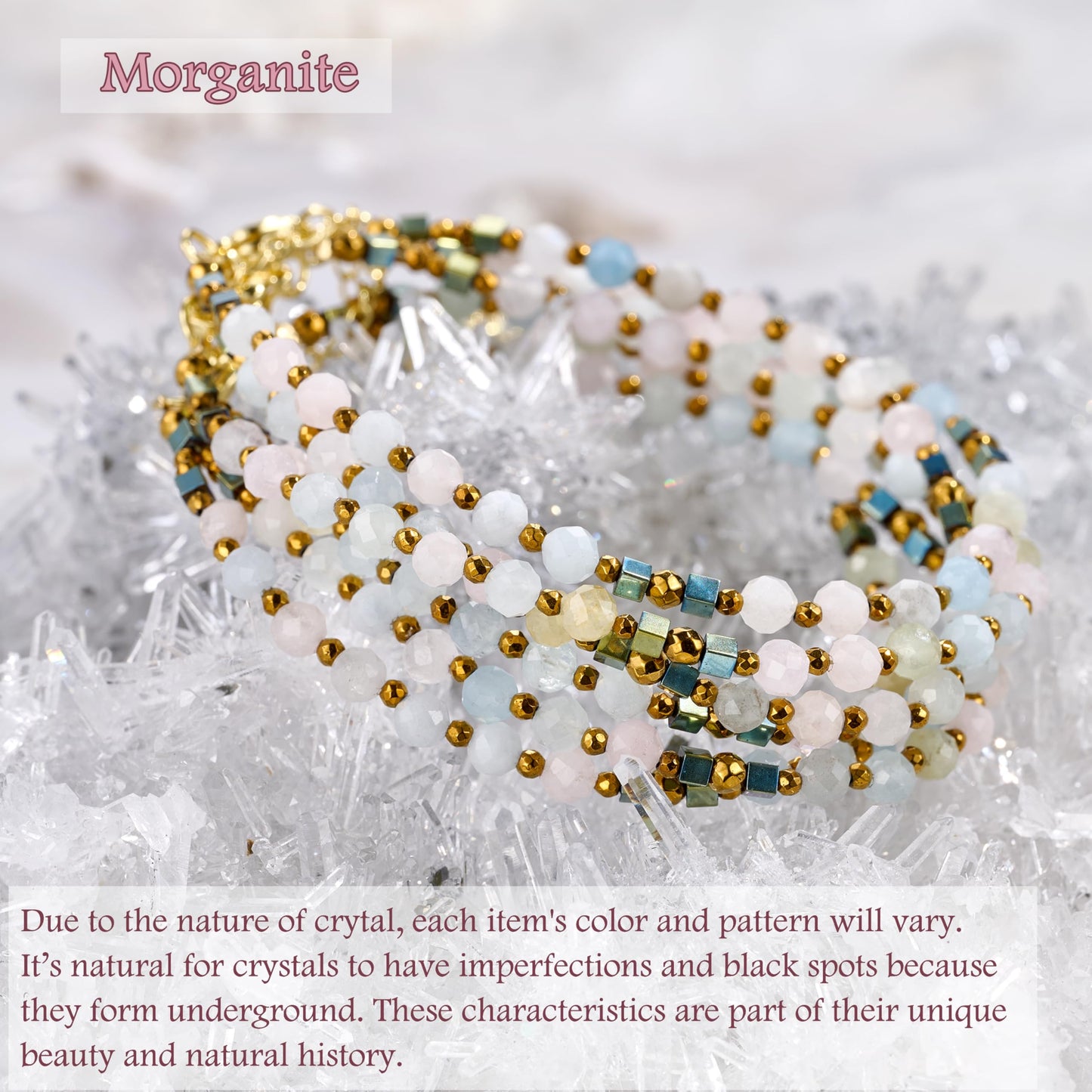 Farfume Morganite - Inner Strength - Crystal Beaded Bracelets, Chakra 4mm Natural Stone Beads Bracelets, Gemstone Spiritual Jewelry Gifts for Mother's Day