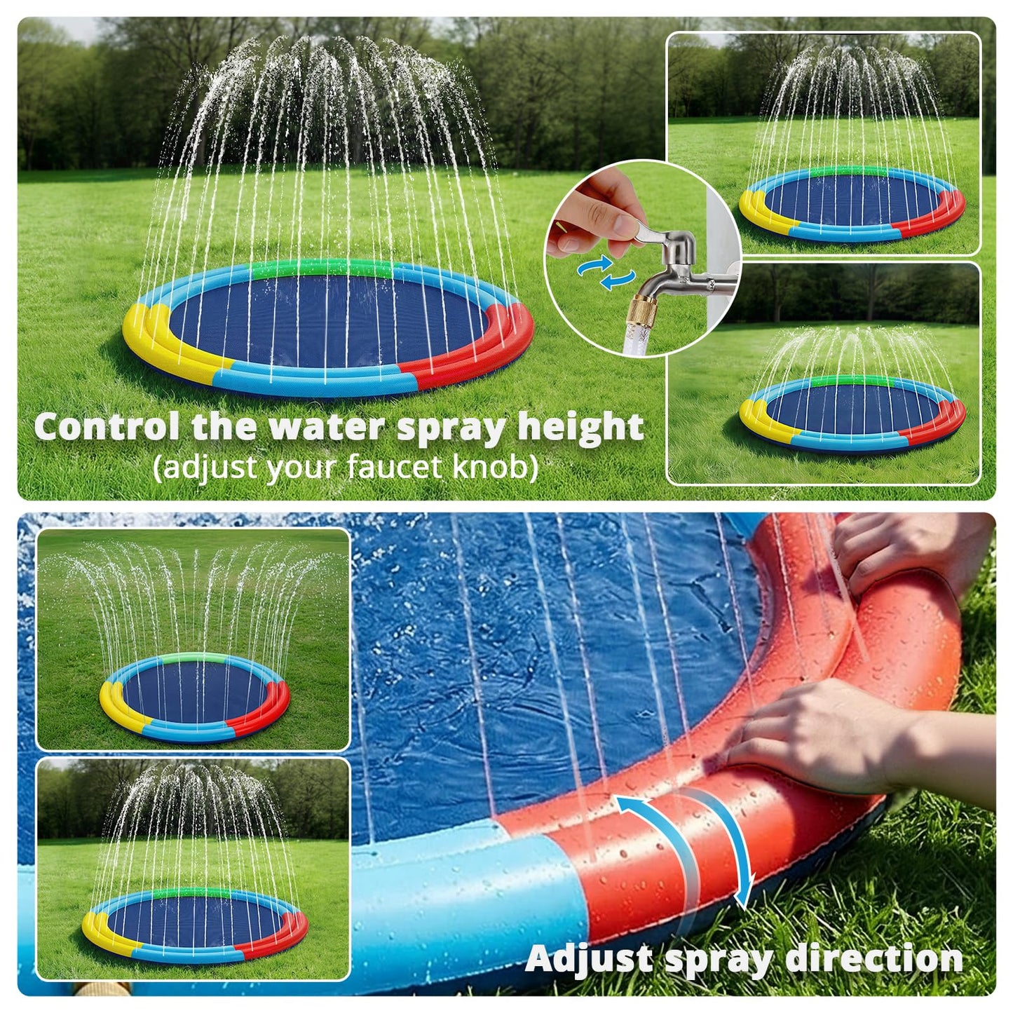 Splash Pad for Kids & Dogs, 78” Sprinkler Splash Pad with Dual Sprayers, Large Non-Slid Splash Mat, 360° Spray Outdoor Water Toys for Backyard, Summer, Gifts for Toddlers, Family, Pets