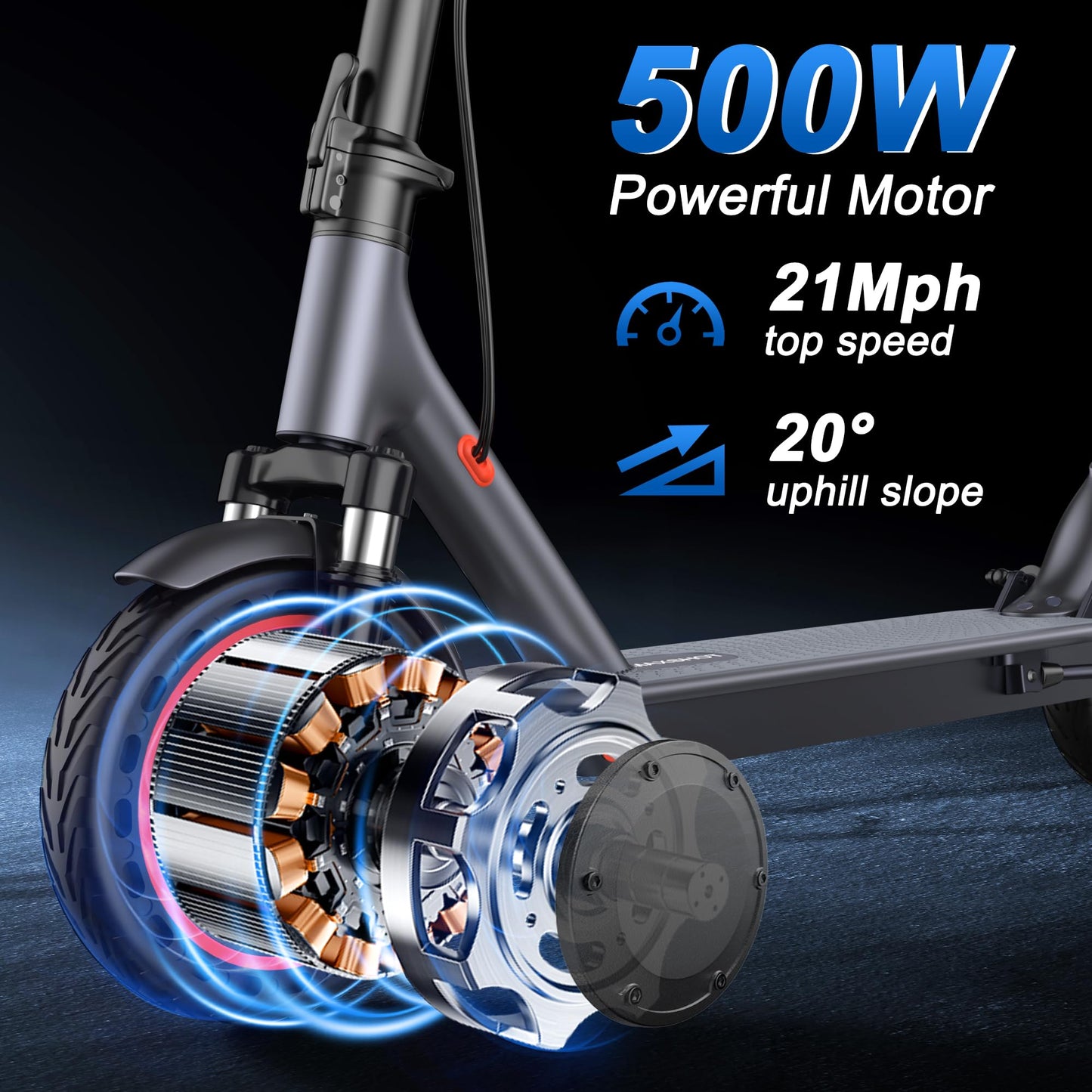 MAXSHOT Electric Scooter Adults, 500W Motor Up to 22 MPH, 22/28 Miles Long Range, 10" Solid Tires with Dual Suspension, Foldable Commuter E-Scooter with Dual Braking, LED Display & APP Control