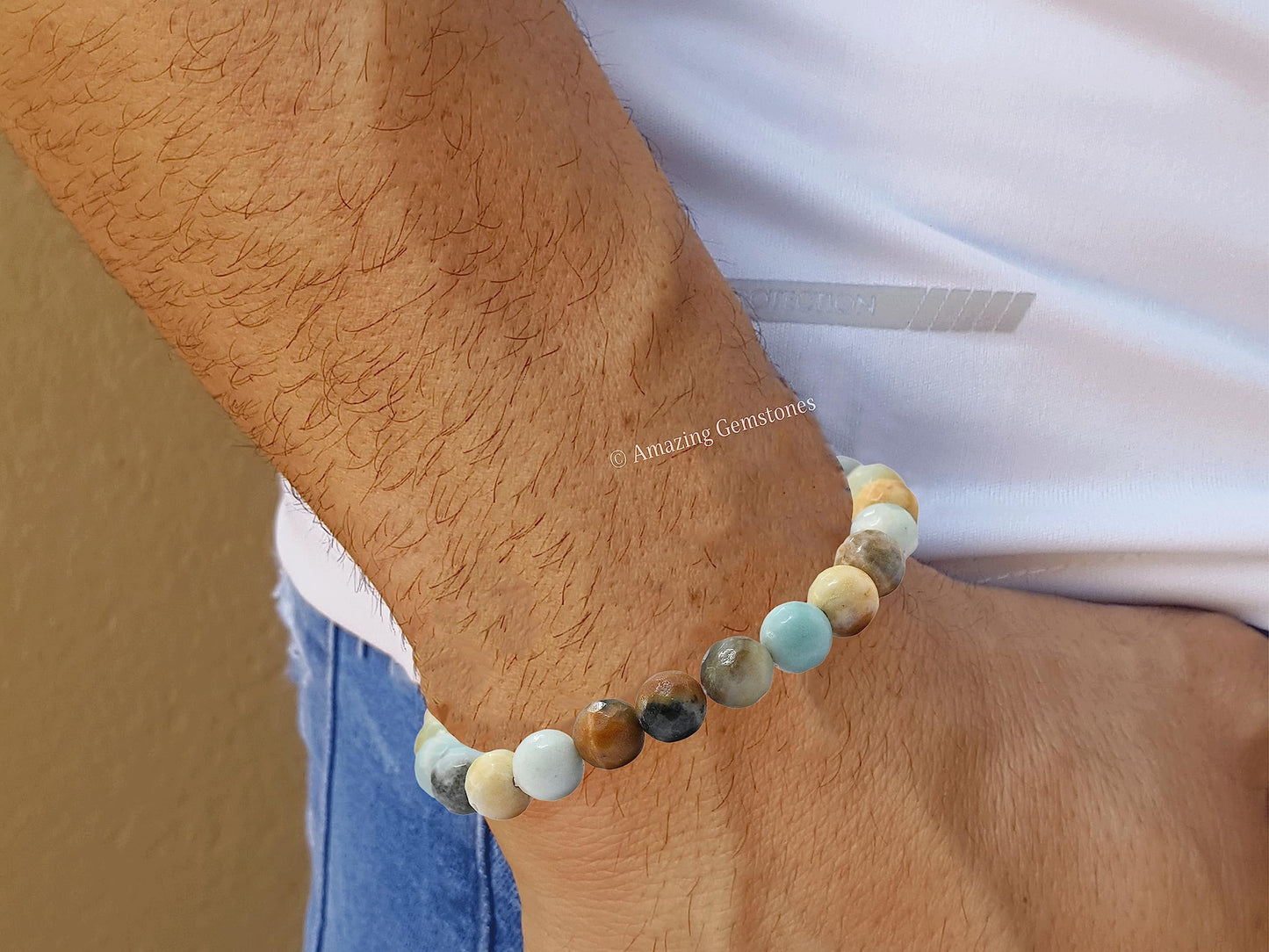 Amazing Gemstone Mexican Amazonite Bracelet for Women - Chakra Mens Bracelet Protection Crystals and Healing Stones - Blessing Bracelet Spiritual Meditation Gift (Faceted Beaded Bracelet)