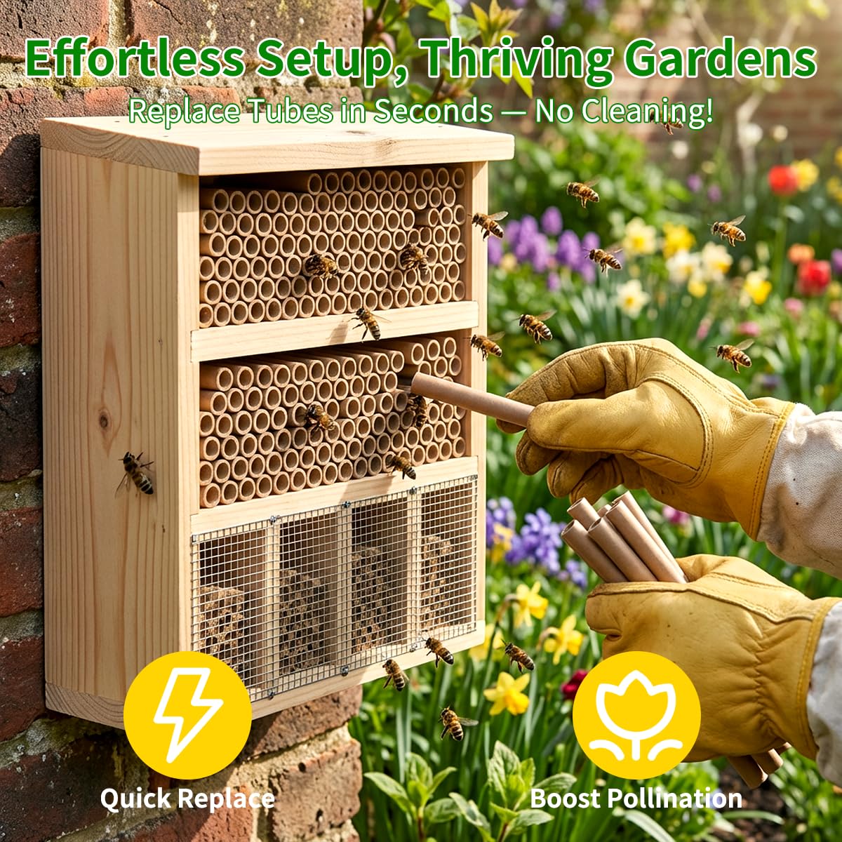 BeeQuestify Mason Bee Tubes 300 Pack - Kraft Paper Bee Nesting Tubes for Mason Bees, 5/16" x 6" Size, Ideal for Filling Mason Bee Houses and Garden Pollination