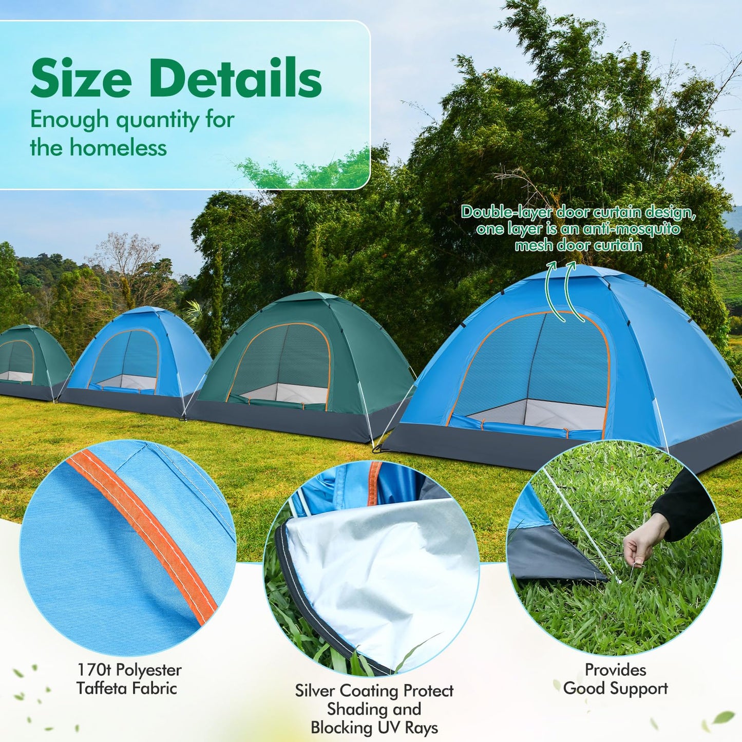 Woanger 16 Pack 10/16 Pack Bulk 2 Person Camping Tents for Homeless Lightweight Tent with Rain Fly and Carrying Bag Waterproof Windproof Setup Pop Up for Camping Backpacking Donation (Blue Green)