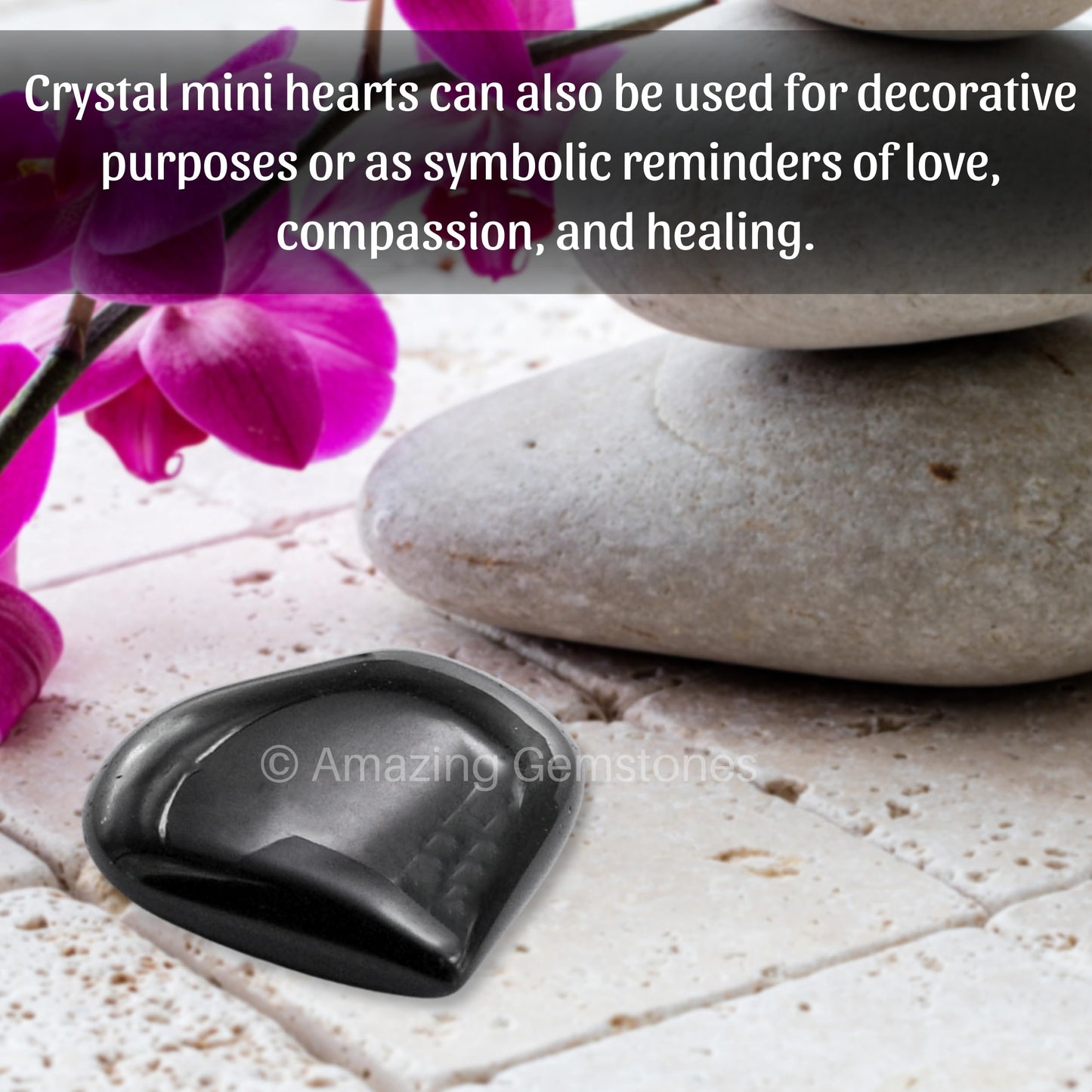 Amazing Gemstone Black Obsidian Stone Heart - Pack of 2 Crystal Heart Stones Rocks - Corazones De Piedra Crystals and Healing Stones Heart Shaped Crystal - Stocking Stuffers Gifts