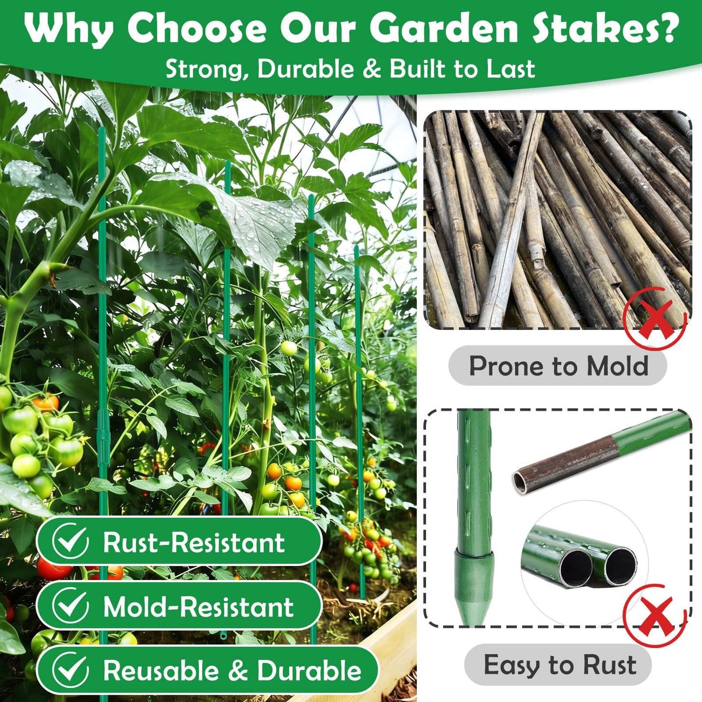 117 PCS Garden Stakes, Fiberglass Tomato Stakes, Garden Sticks with Accessories, 35 Sets DIY 4ft, 5ft, 6ft, 7ft Plant Stakes, Plant Sticks Supports for Indoor Outdoor Plants Tomato, Vegetables, Pepper