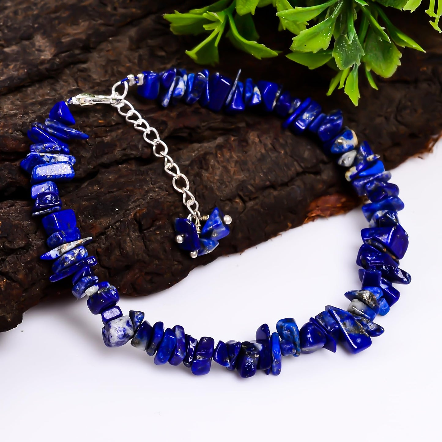 Gemkora Natural Lapis Lazuli Crystal Bracelet Women Jewelry, Raw Chips Nuggets Beaded Bracelets, Bracelet, Special Event Jewelry, Silver Plated 8 inch Bracelets