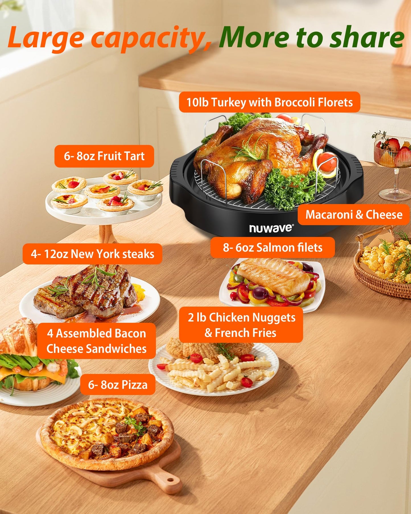 Nuwave Oven Pro Plus Air Fryer, Infra-Red Countertop, 2025 Advanced Convection, No Defrosting or Preheating, Cook Fresh or Frozen, Durable Power Dome, 100 Presets & 50 Memory, PFAS Free, Black