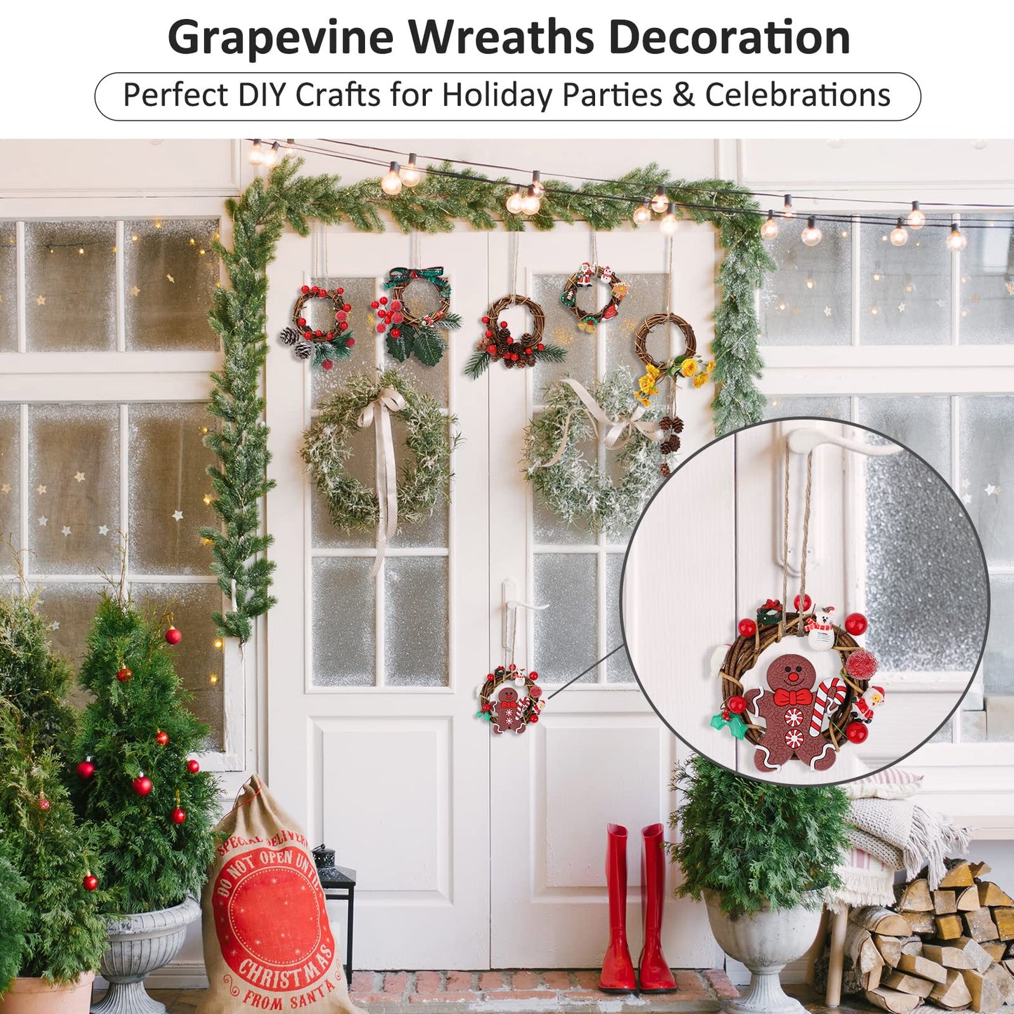 Ruisita 24 Pieces 3 Inch Grapevine Wreaths Vine Branch Wreath Natural Christmas Rattan Wreath Garland Decoration for Christmas Holiday Craft or Wedding Supplies
