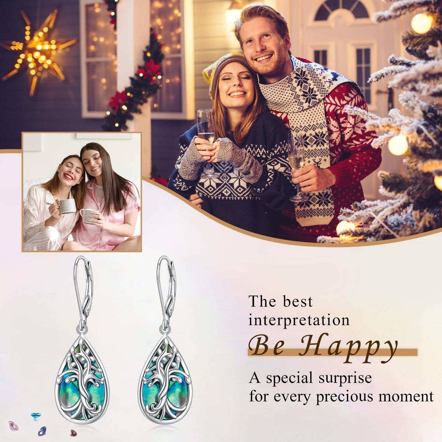 SHAOAN 925 Sterling Silver Tree of Life Dangle Drop Earrings for Women Abalone Shell Teardrop Earring Jewelry Gift for Anniversary Birthday Christmas Mother’s Day