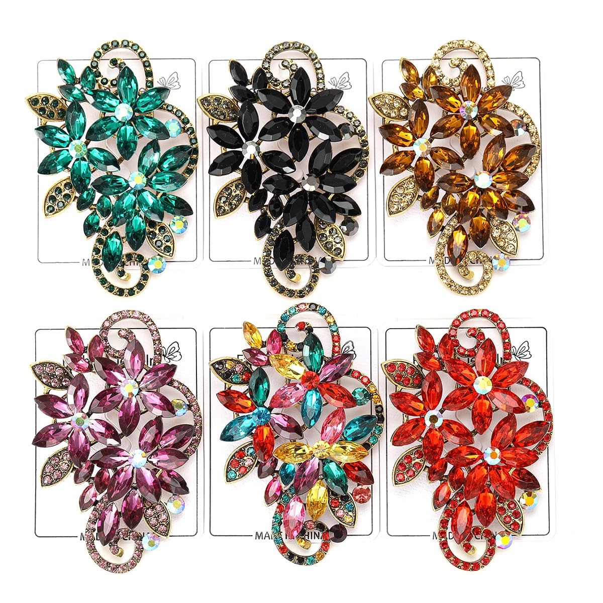 YOQUCOL Vintage Emerald Green Austrian Crystal Rhinestone Flower Shape Brooch Pin For Women