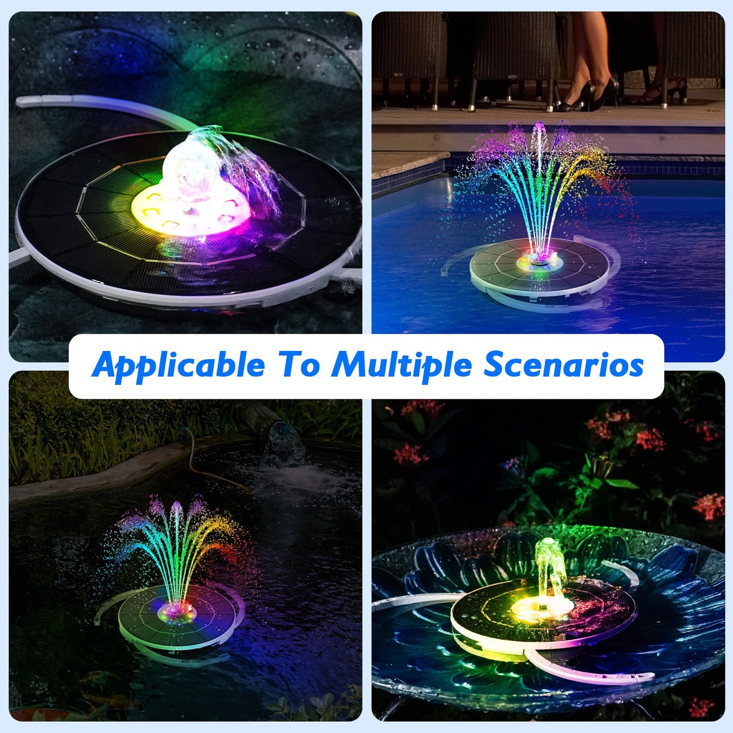 AISITIN 3.5W Solar Fountain with Lights, Built-in 3000mAh Battery & 3 Fixed Brackets & Crystal Ball & 8 Nozzles, Solar Water Fountain for Bird Bath, Backyard, Garden, Fish Pond, Only Work at Night!