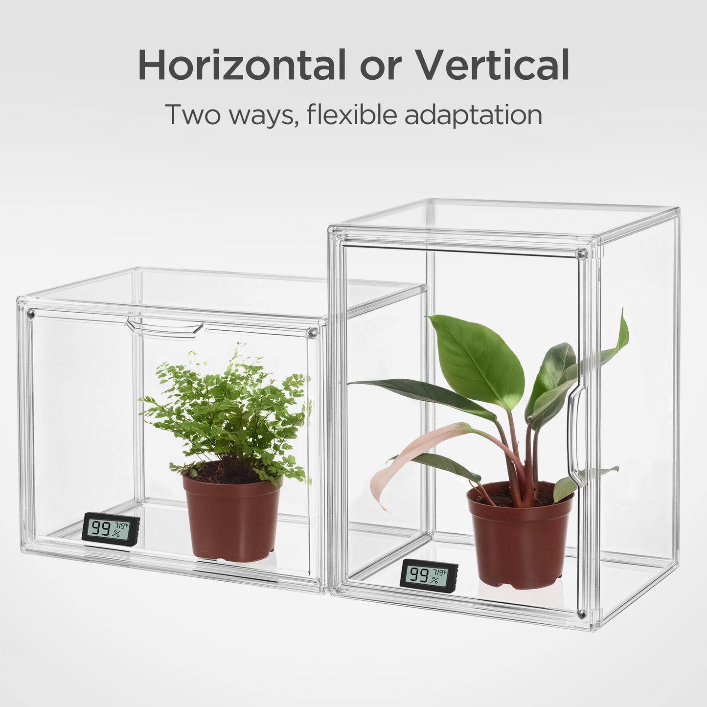 HBlife Mini Greenhouse for Indoor, Clear Stackable Green House with Magnetic Waterproof Door for Small Plants Nursery Germination, Tabletop Portable Greenhouse, 14.1x8.6x10.6 Inch (1 Pack)
